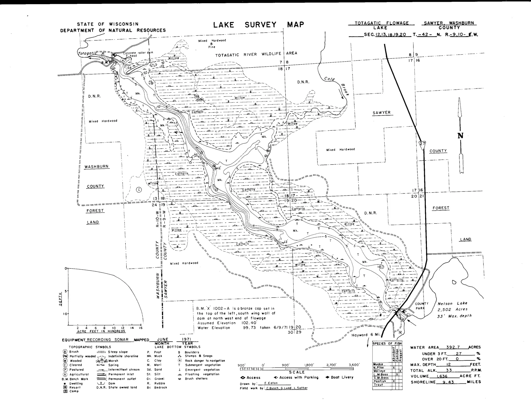 Totagatic Flowage historical Wisconsin DNR depth map sheet 1