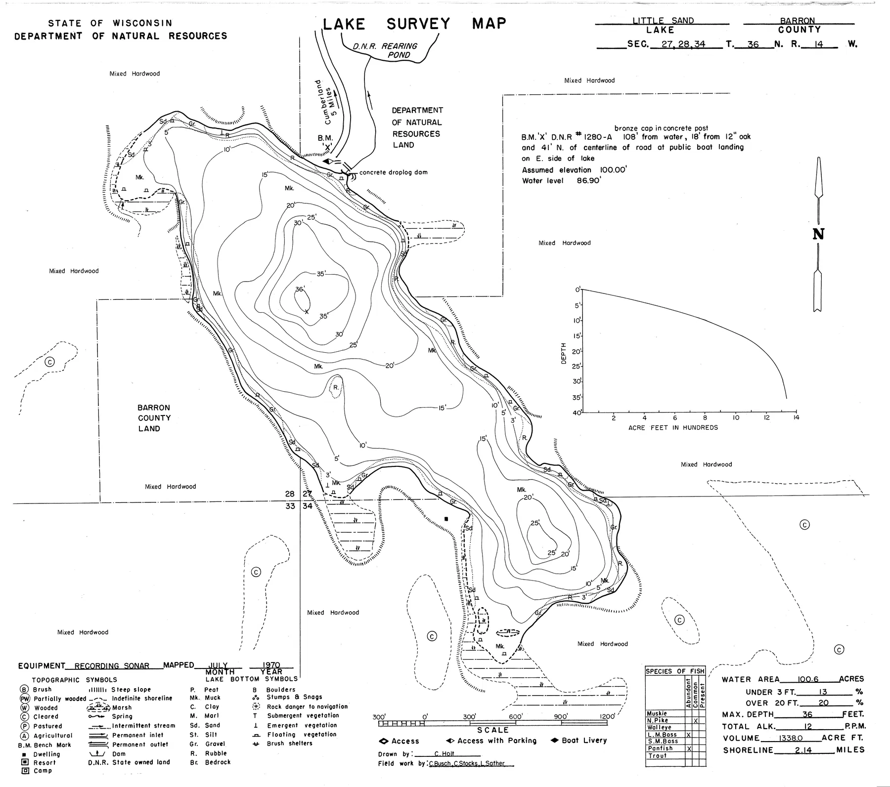 Little Sand Lake historical Wisconsin DNR depth map sheet 1