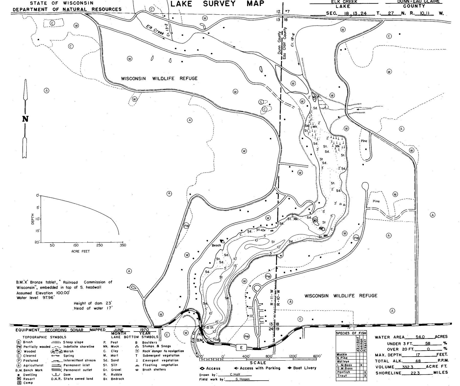 Elk Creek Lake historical Wisconsin DNR depth map sheet 1