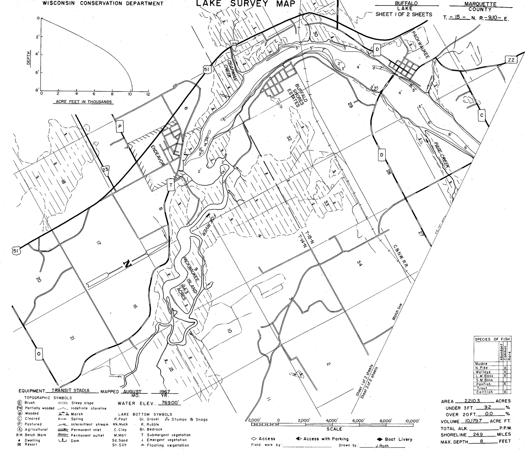 Buffalo Lake historical Wisconsin DNR depth map sheet 1