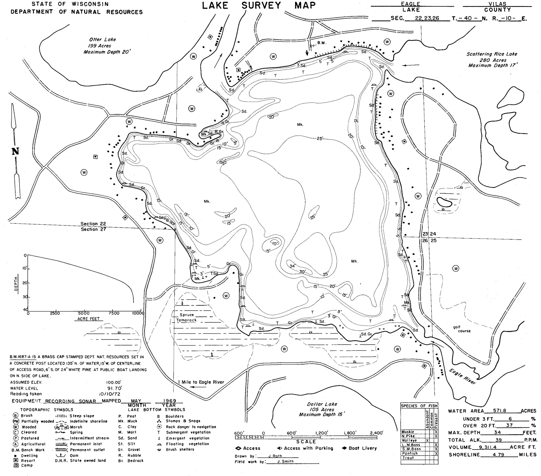 Eagle Lake historical Wisconsin DNR depth map sheet 1