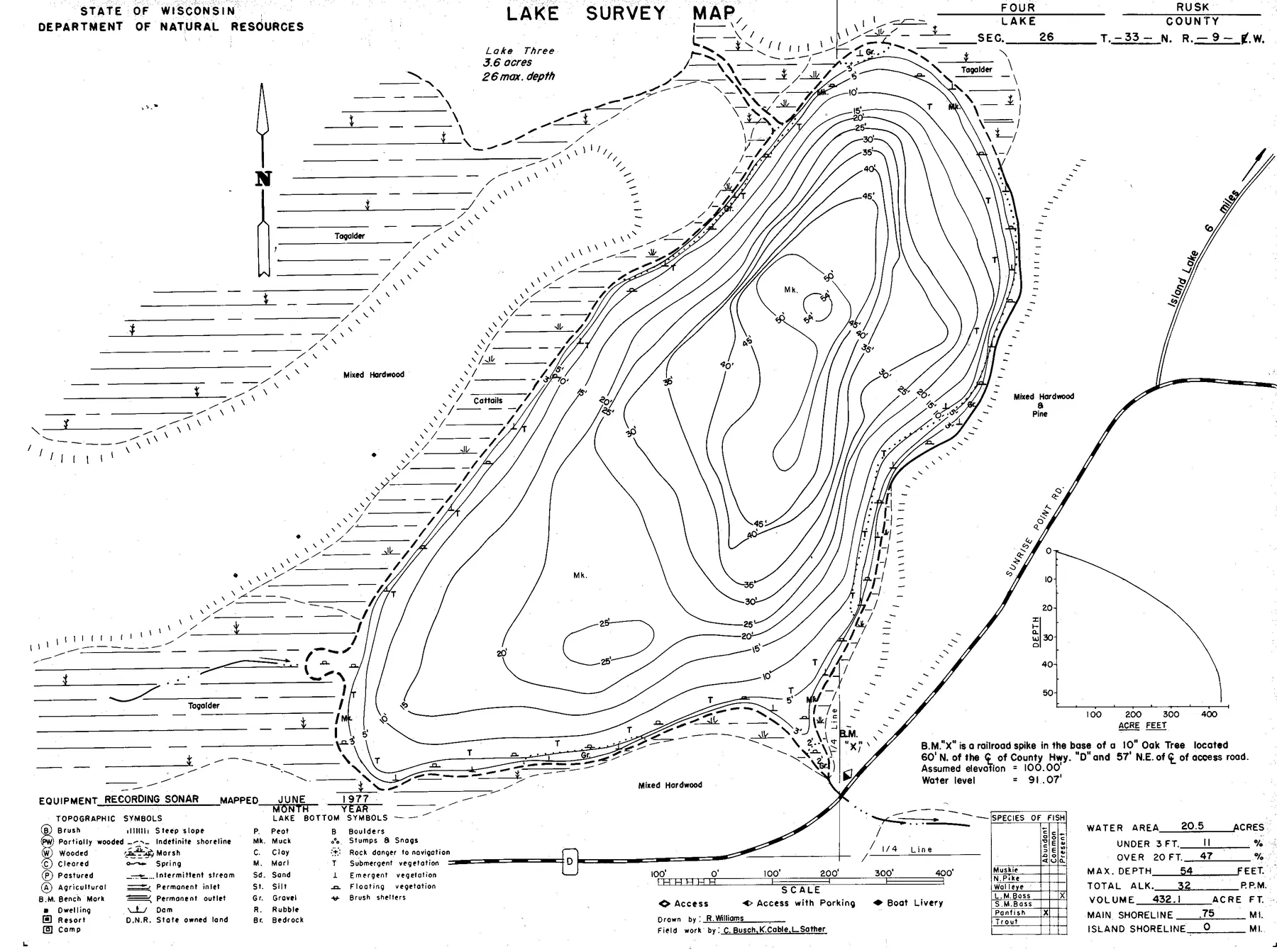 Lake Four historical Wisconsin DNR depth map sheet 1