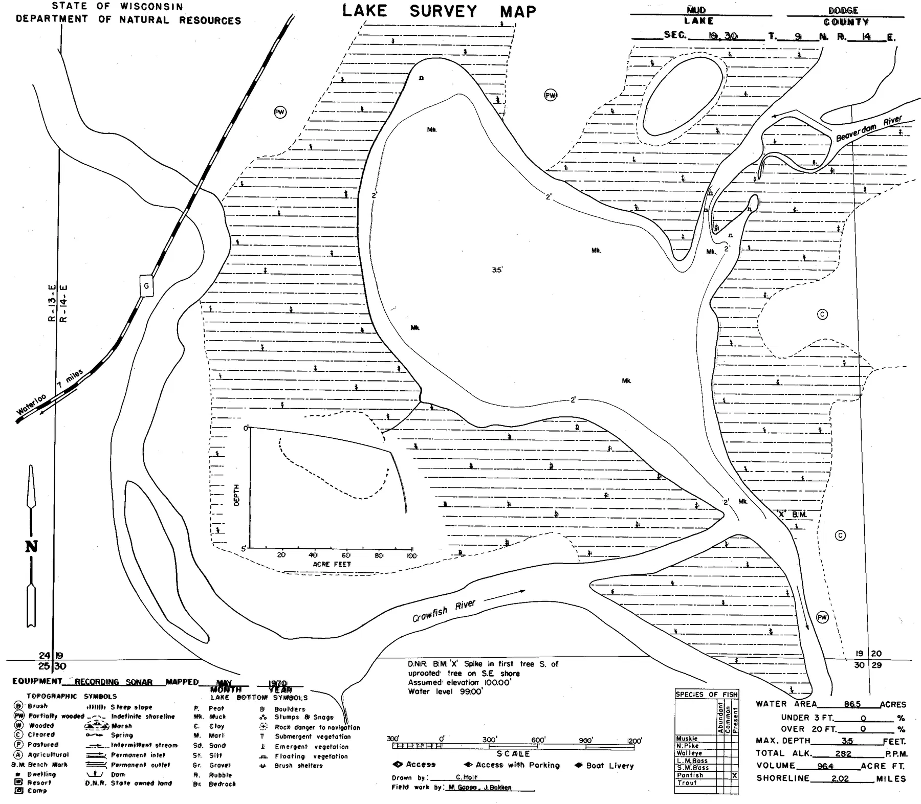 Mud Lake historical Wisconsin DNR depth map sheet 1