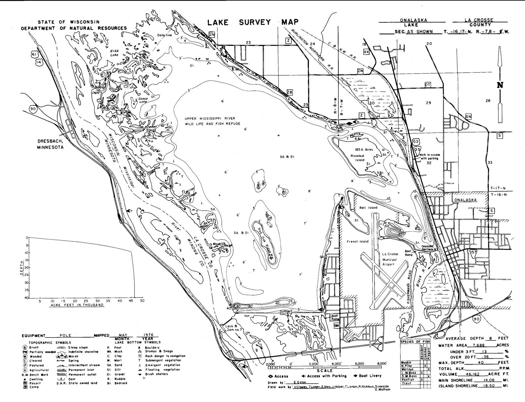 Lake Onalaska historical Wisconsin DNR depth map sheet 1