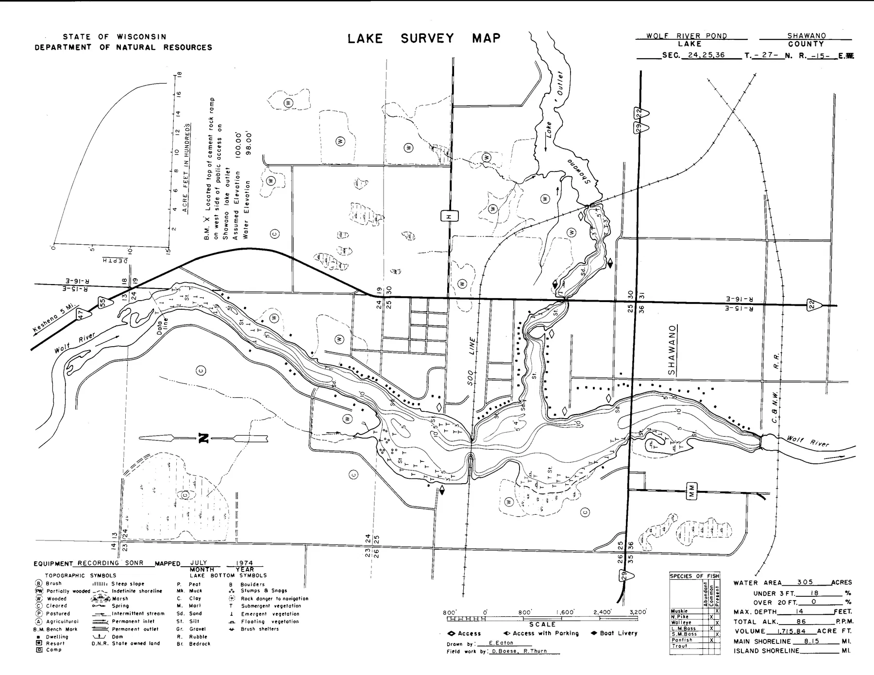 Wolf River Pond 1139 historical Wisconsin DNR depth map sheet 1