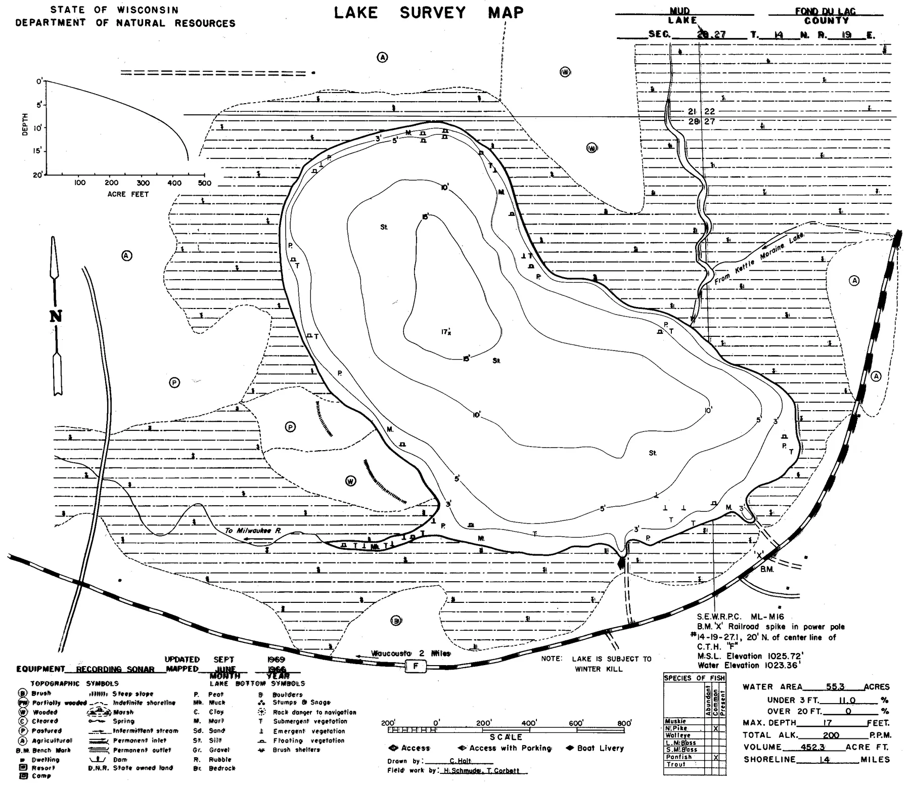 Mud Lake historical Wisconsin DNR depth map sheet 1