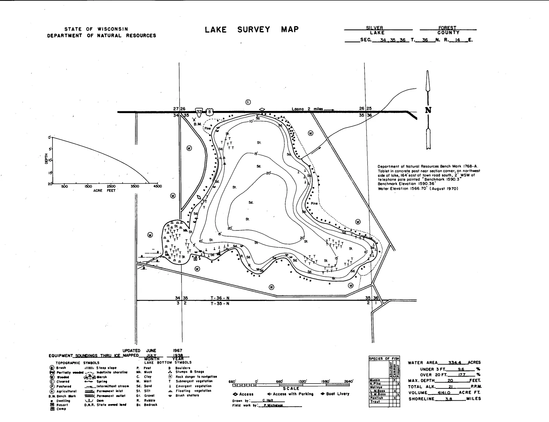 Silver Lake historical Wisconsin DNR depth map sheet 1