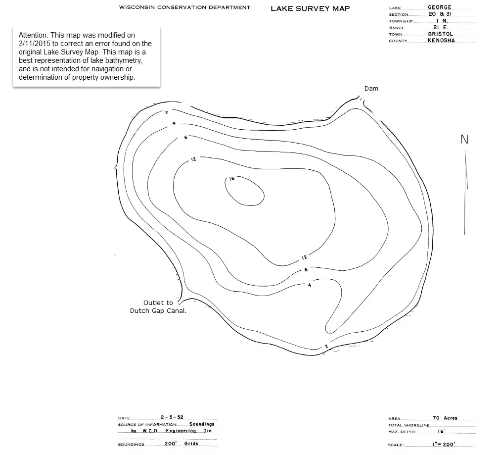 George Lake historical Wisconsin DNR depth map sheet 1