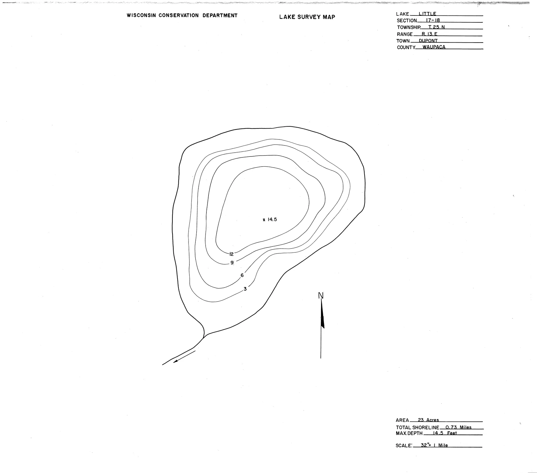 Little Lake historical Wisconsin DNR depth map sheet 1