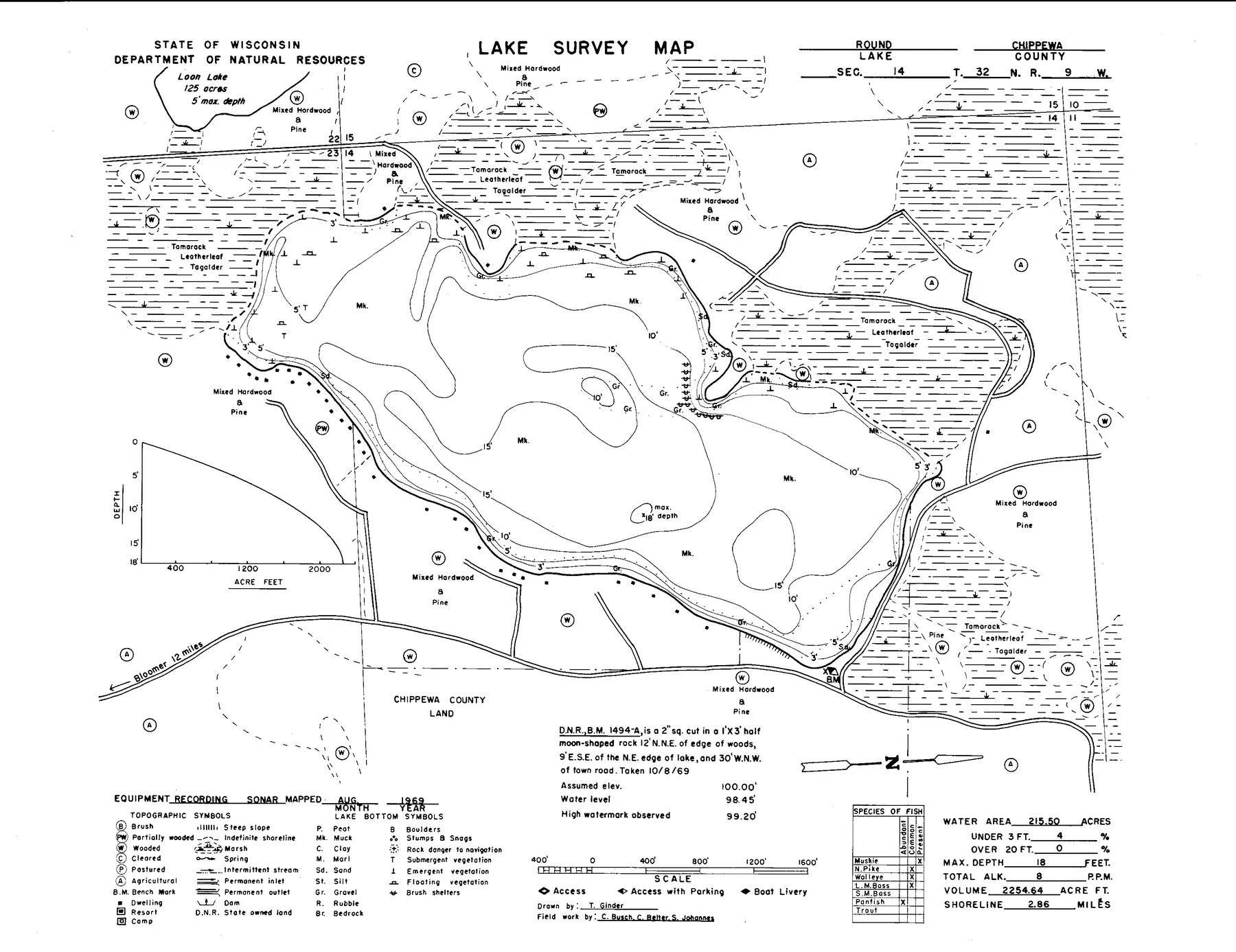 Round Lake historical Wisconsin DNR depth map sheet 1