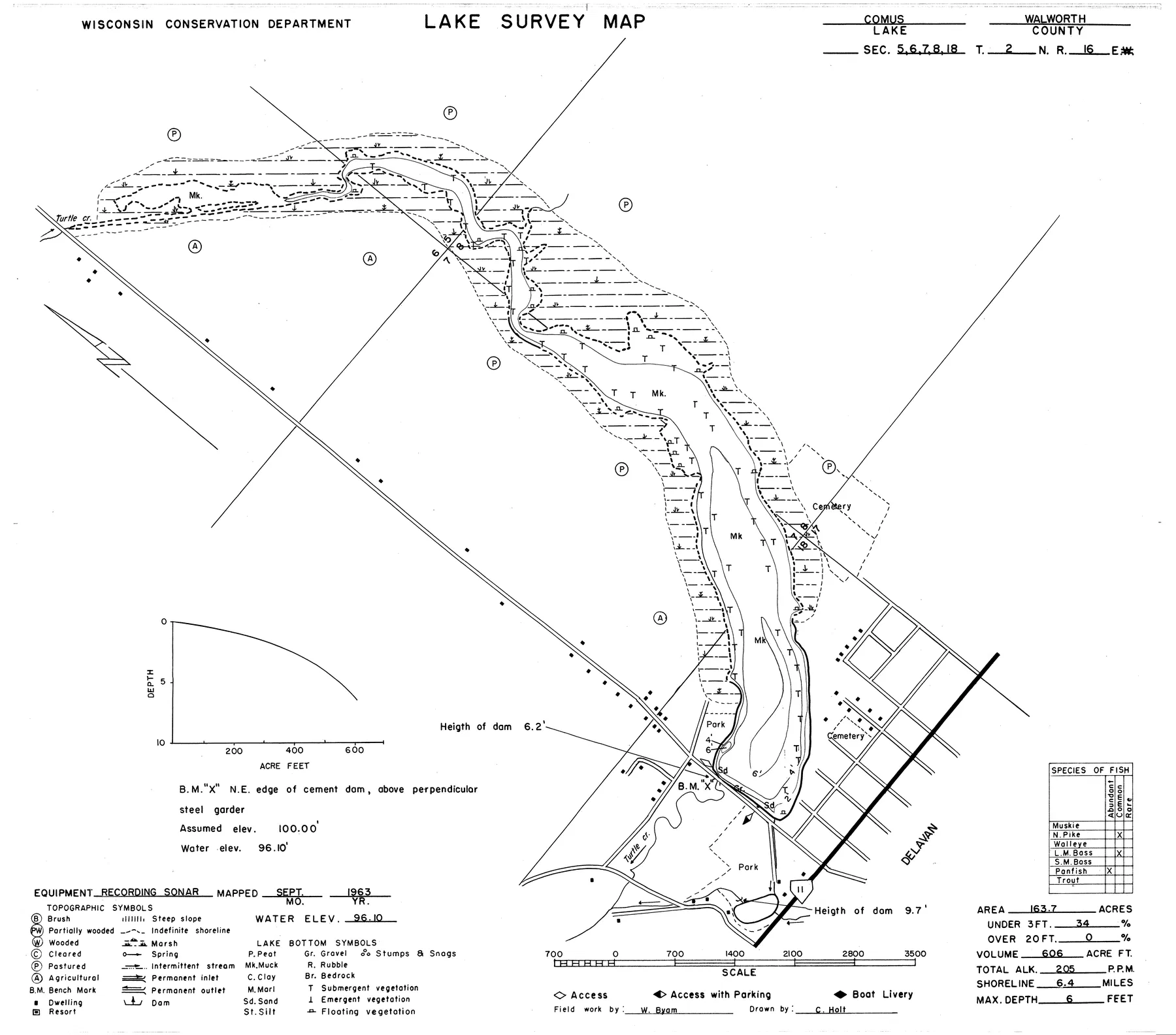Comus Lake historical Wisconsin DNR depth map sheet 1