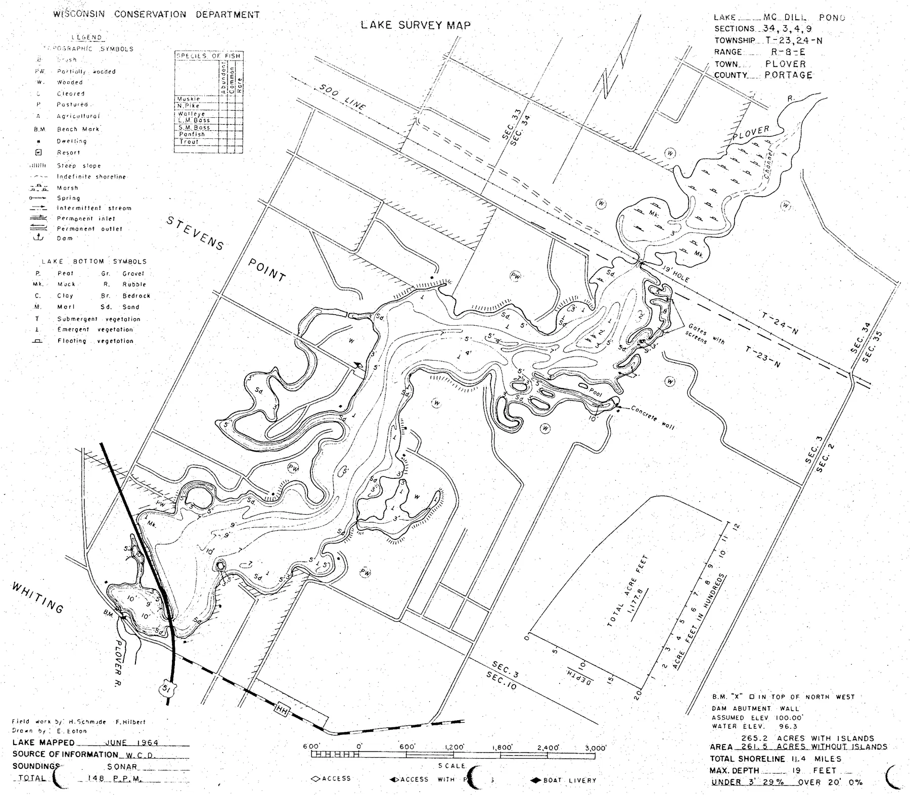 McDill Pond historical Wisconsin DNR depth map sheet 1