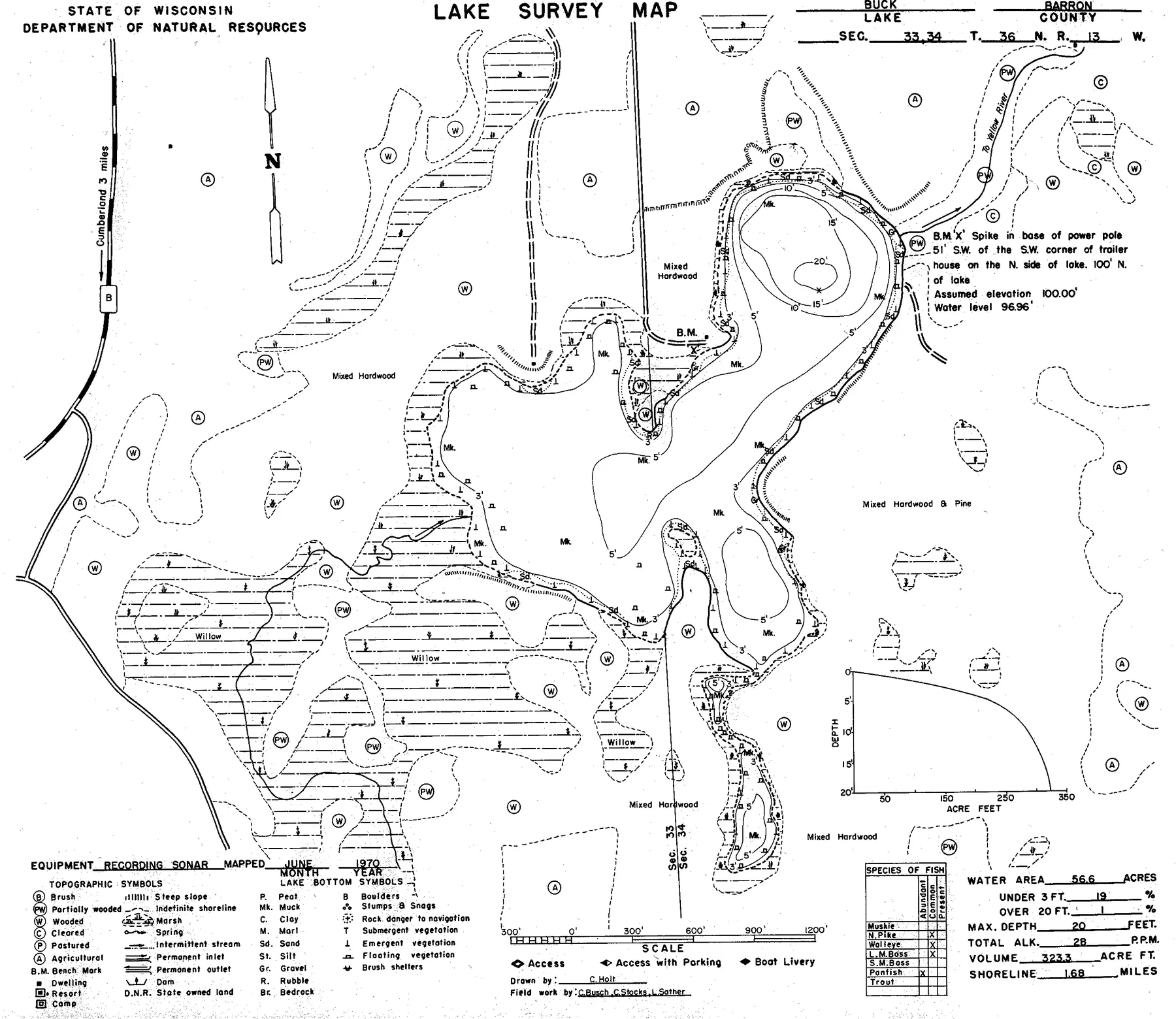 Buck Lake historical Wisconsin DNR depth map sheet 1