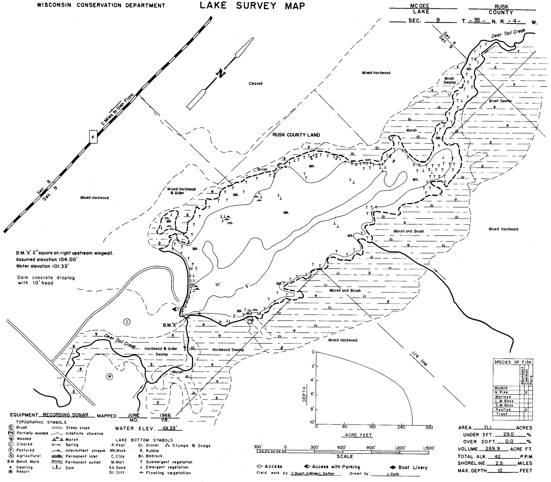 McGee Lake historical Wisconsin DNR depth map sheet 1