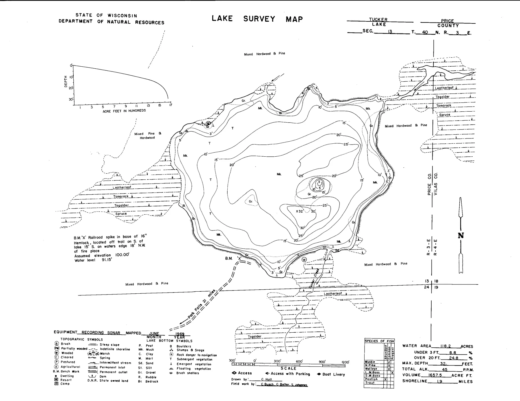 Tucker Lake historical Wisconsin DNR depth map sheet 1