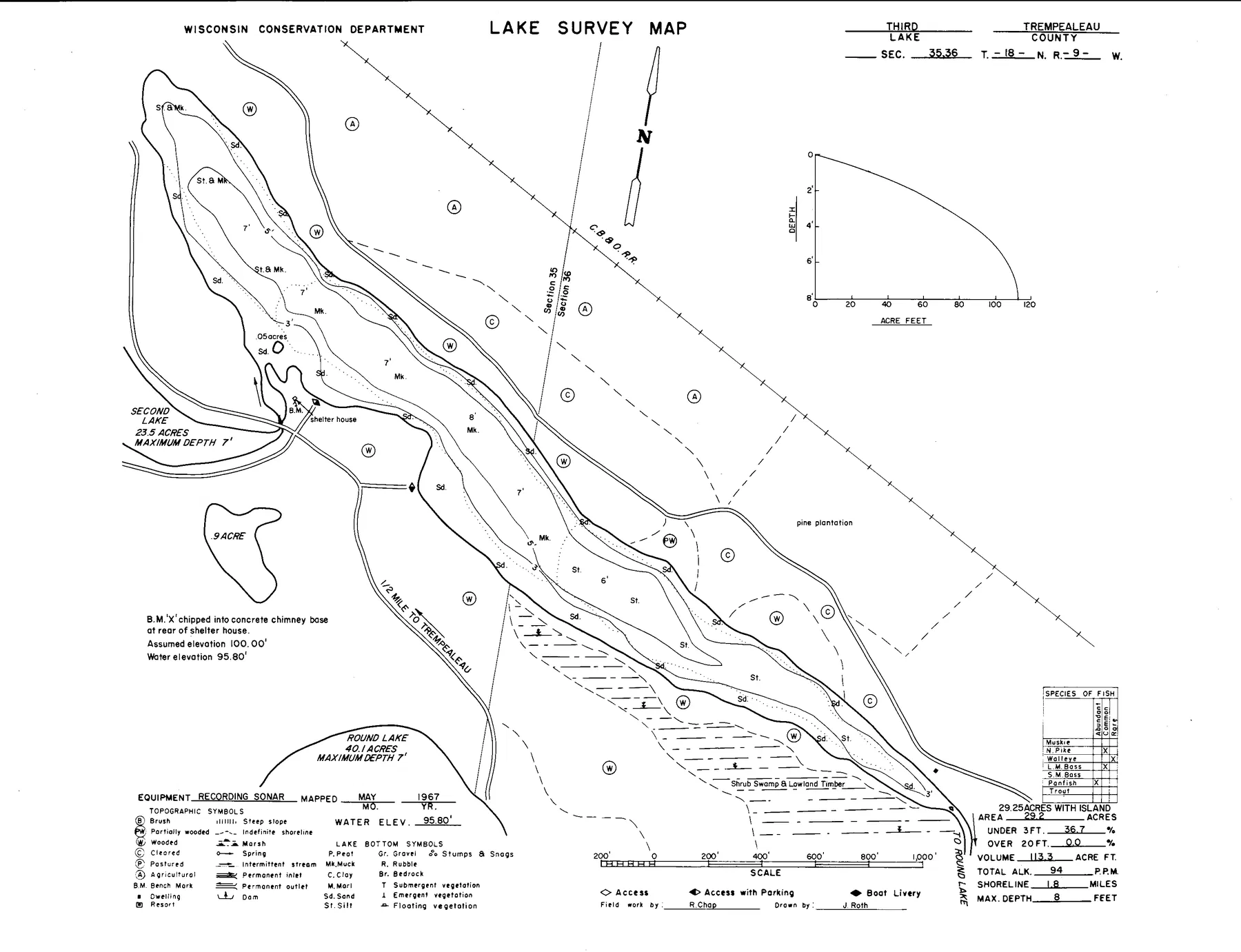 Third Lake historical Wisconsin DNR depth map sheet 1