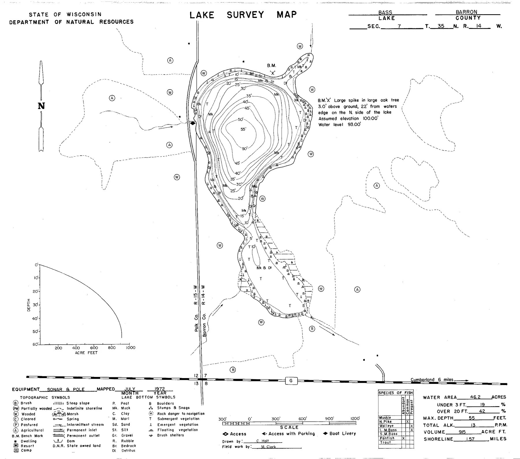 Lake of the Woods historical Wisconsin DNR depth map sheet 1