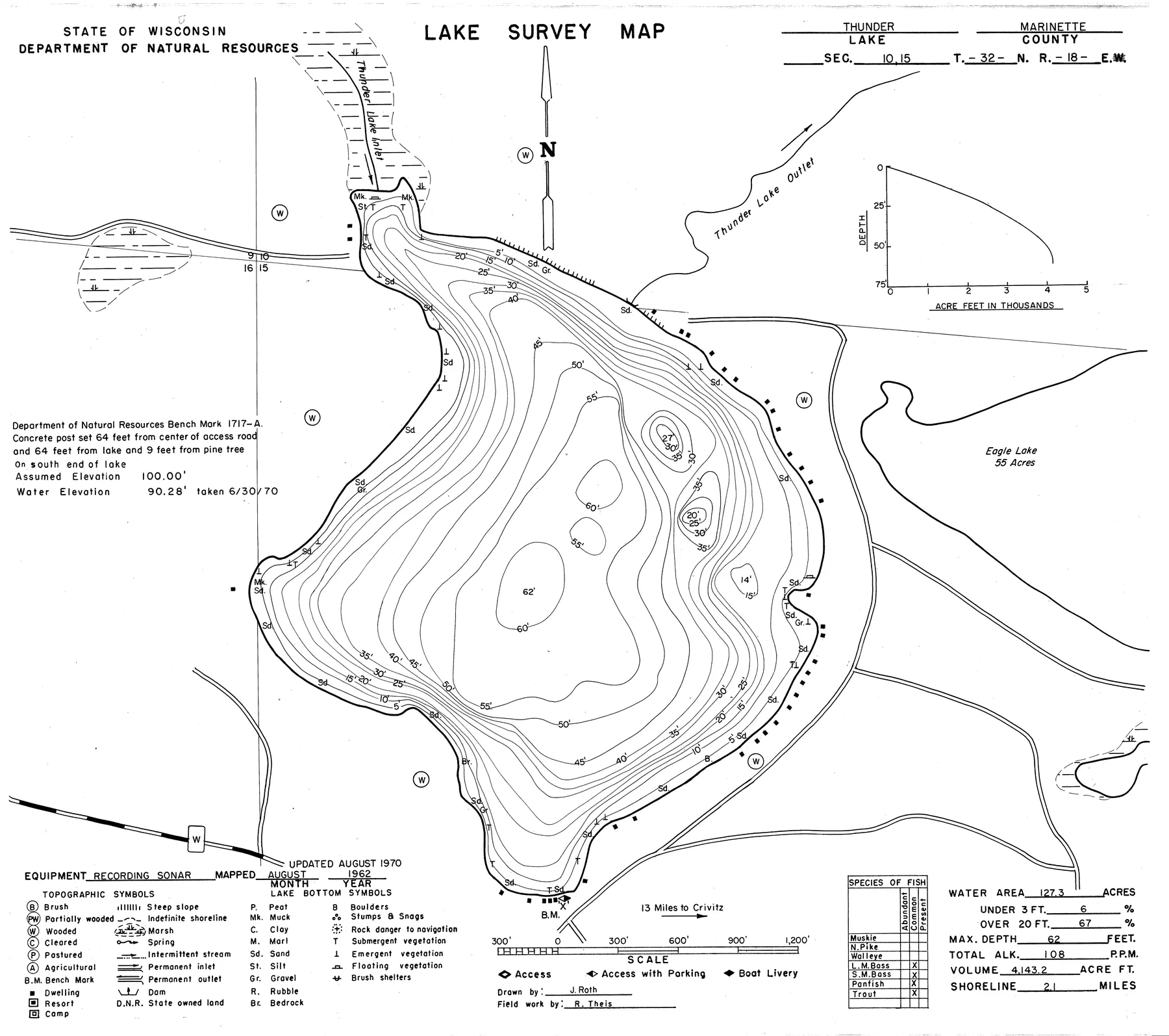 Thunder Lake historical Wisconsin DNR depth map sheet 1