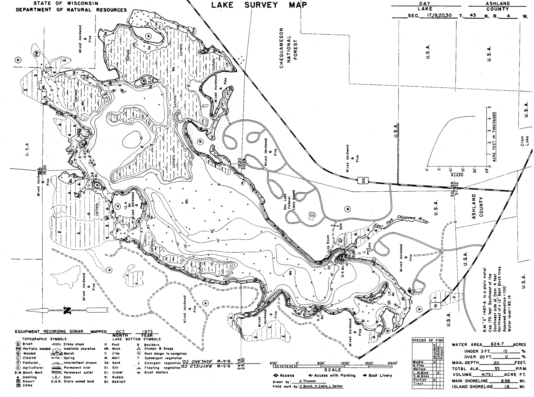 Day Lake historical Wisconsin DNR depth map sheet 1