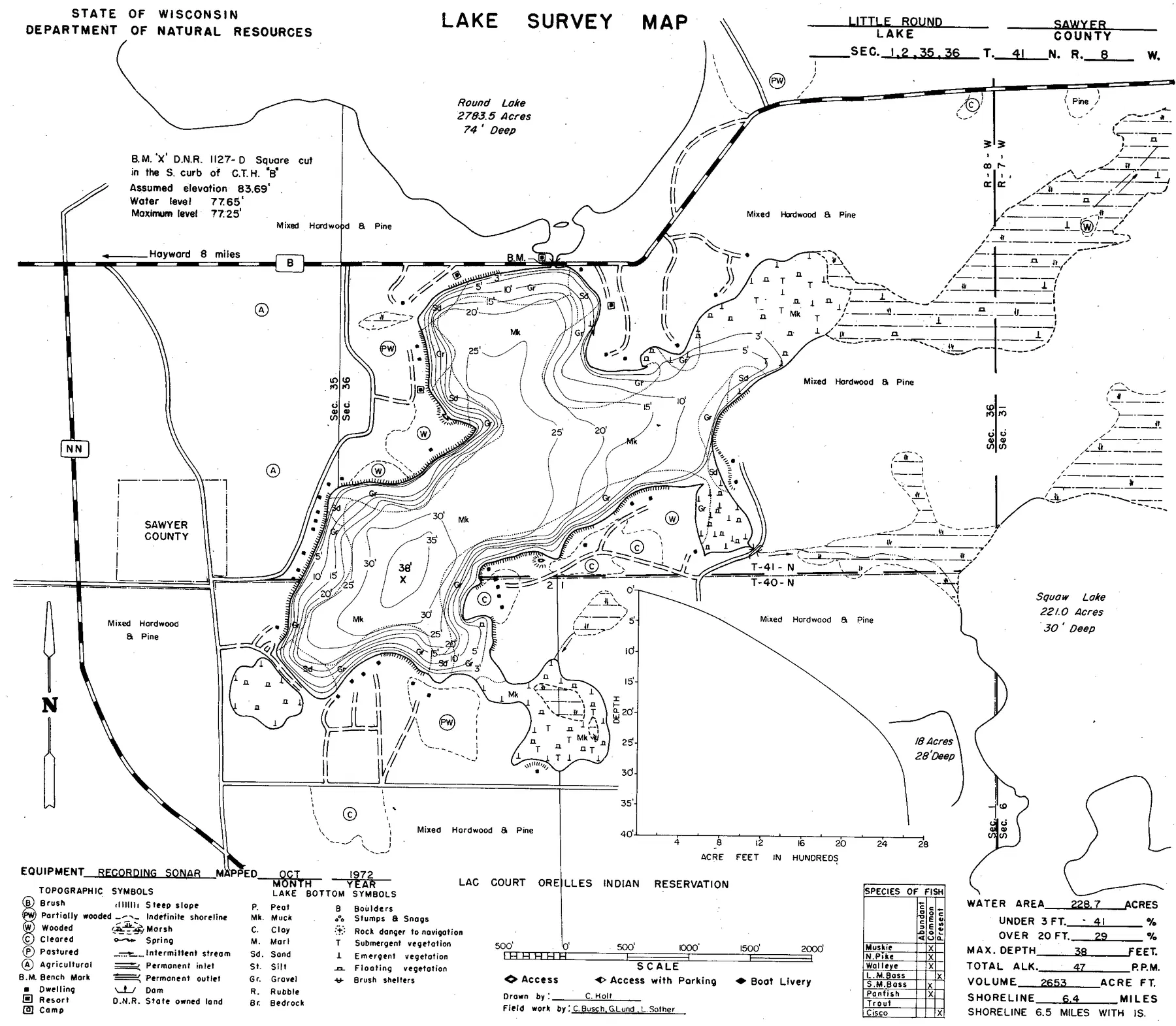 Little Round Lake historical Wisconsin DNR depth map sheet 1