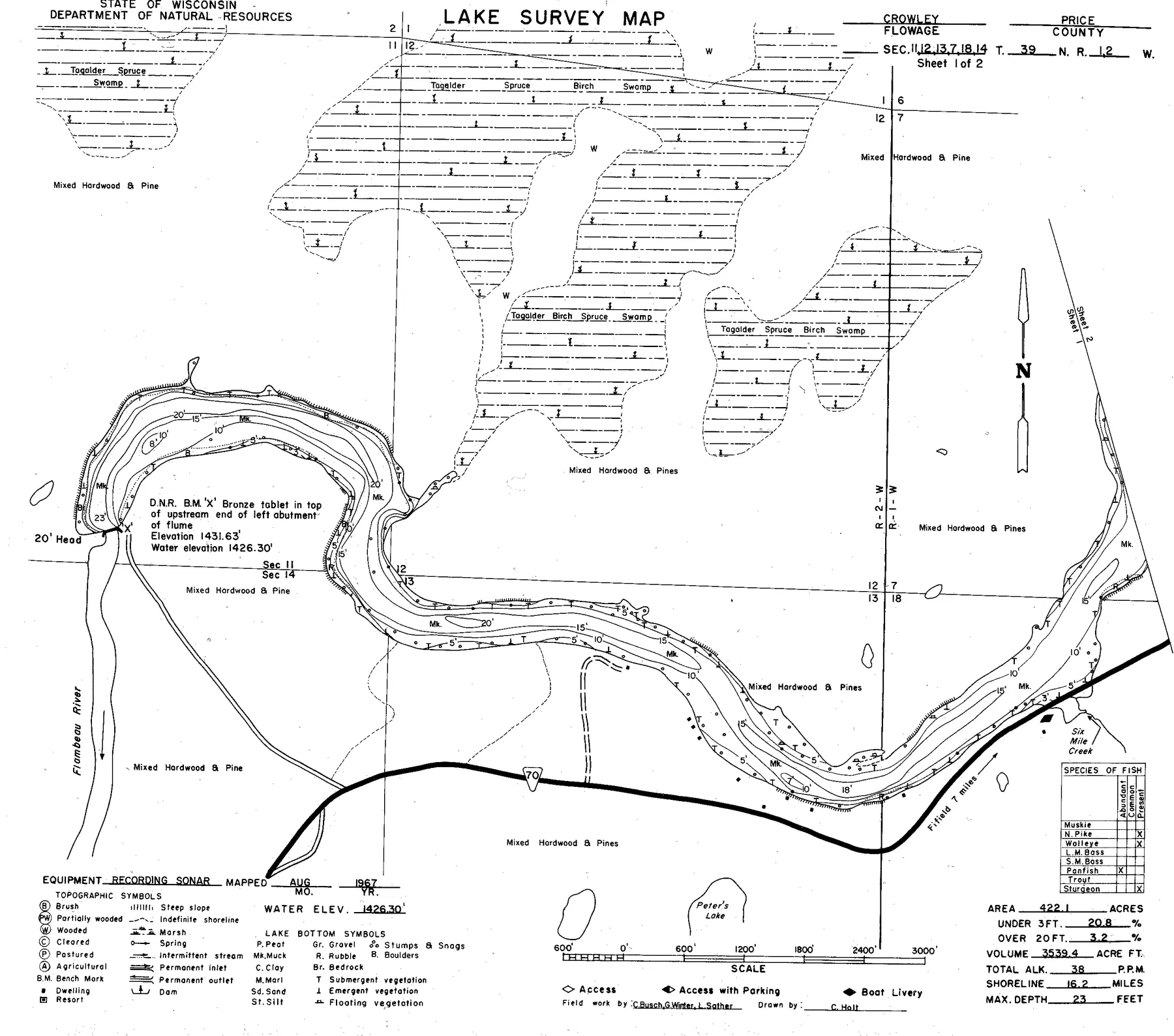 Crowley Flowage 802 historical Wisconsin DNR depth map sheet 1