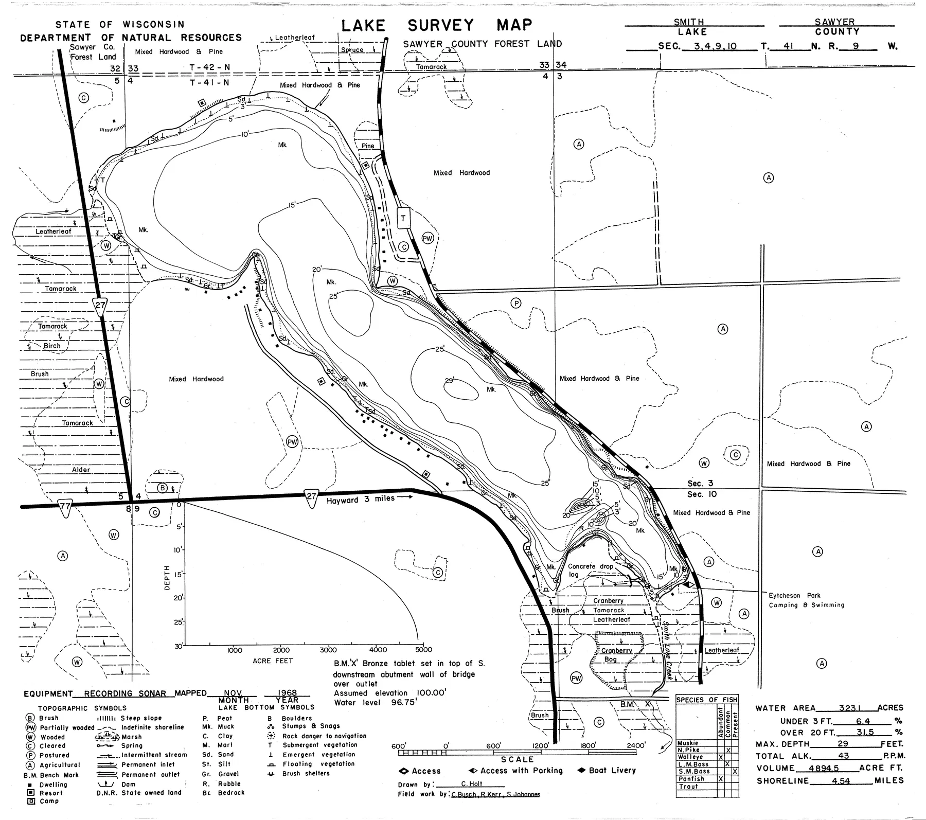 Smith Lake historical Wisconsin DNR depth map sheet 1
