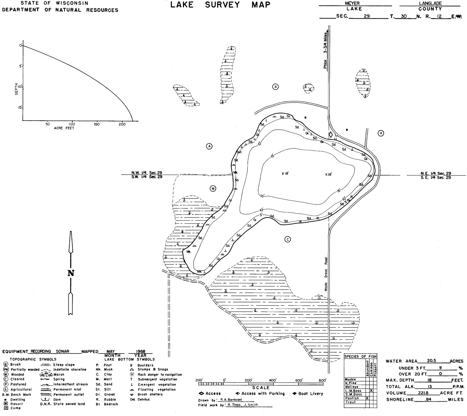 Meyer Lake historical Wisconsin DNR depth map sheet 1