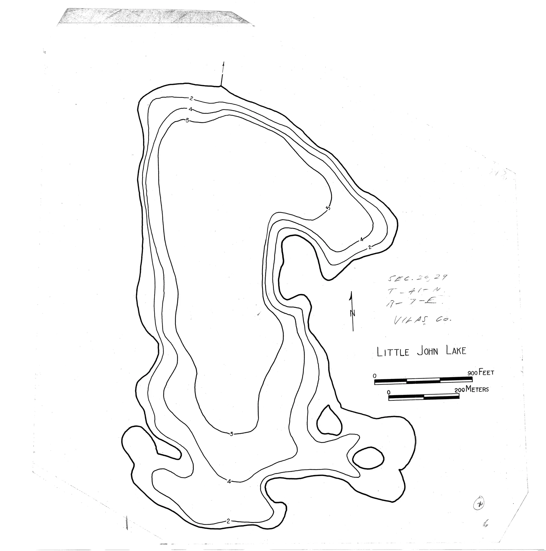 Little John Lake historical Wisconsin DNR depth map sheet 1