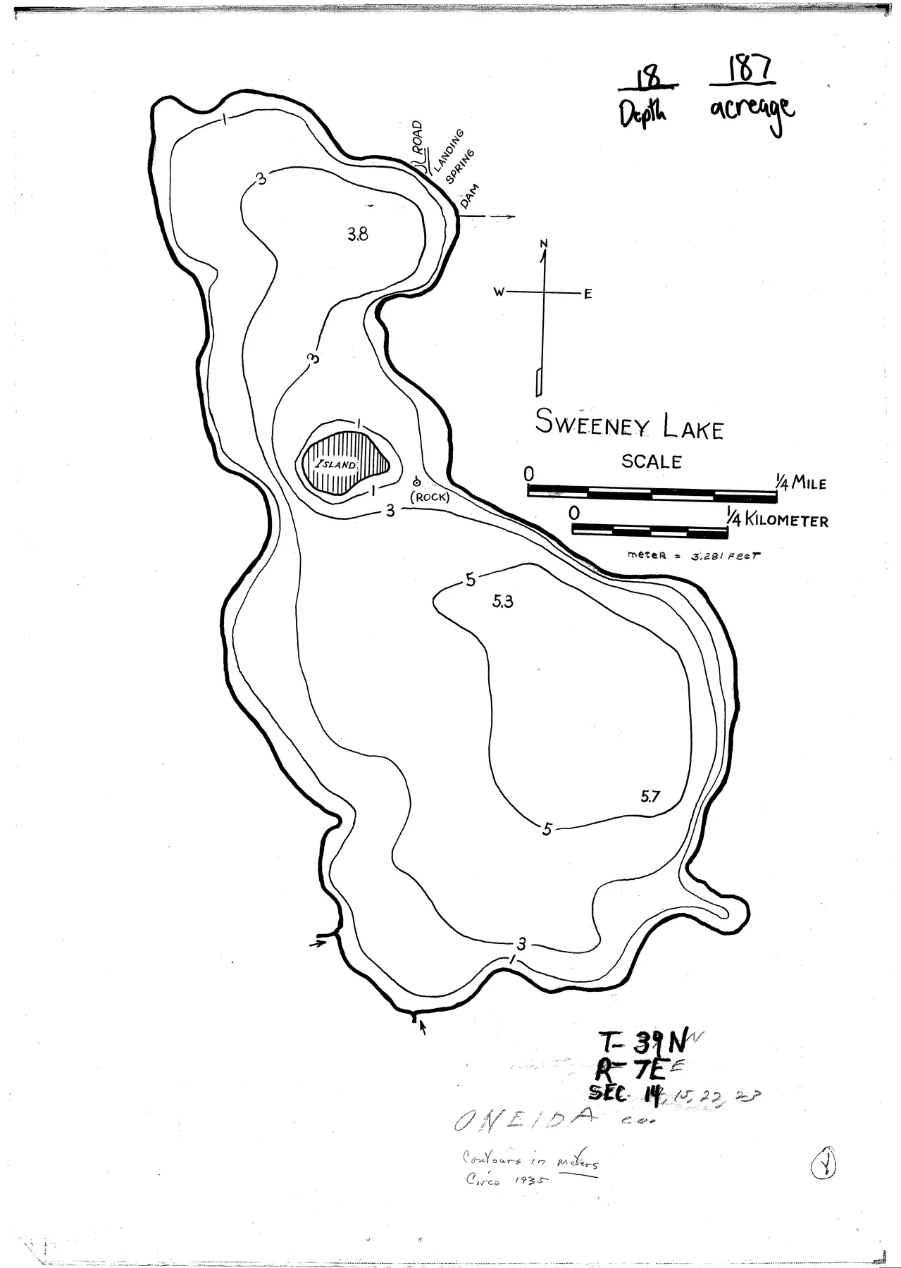 Sweeny Lake historical Wisconsin DNR depth map sheet 1