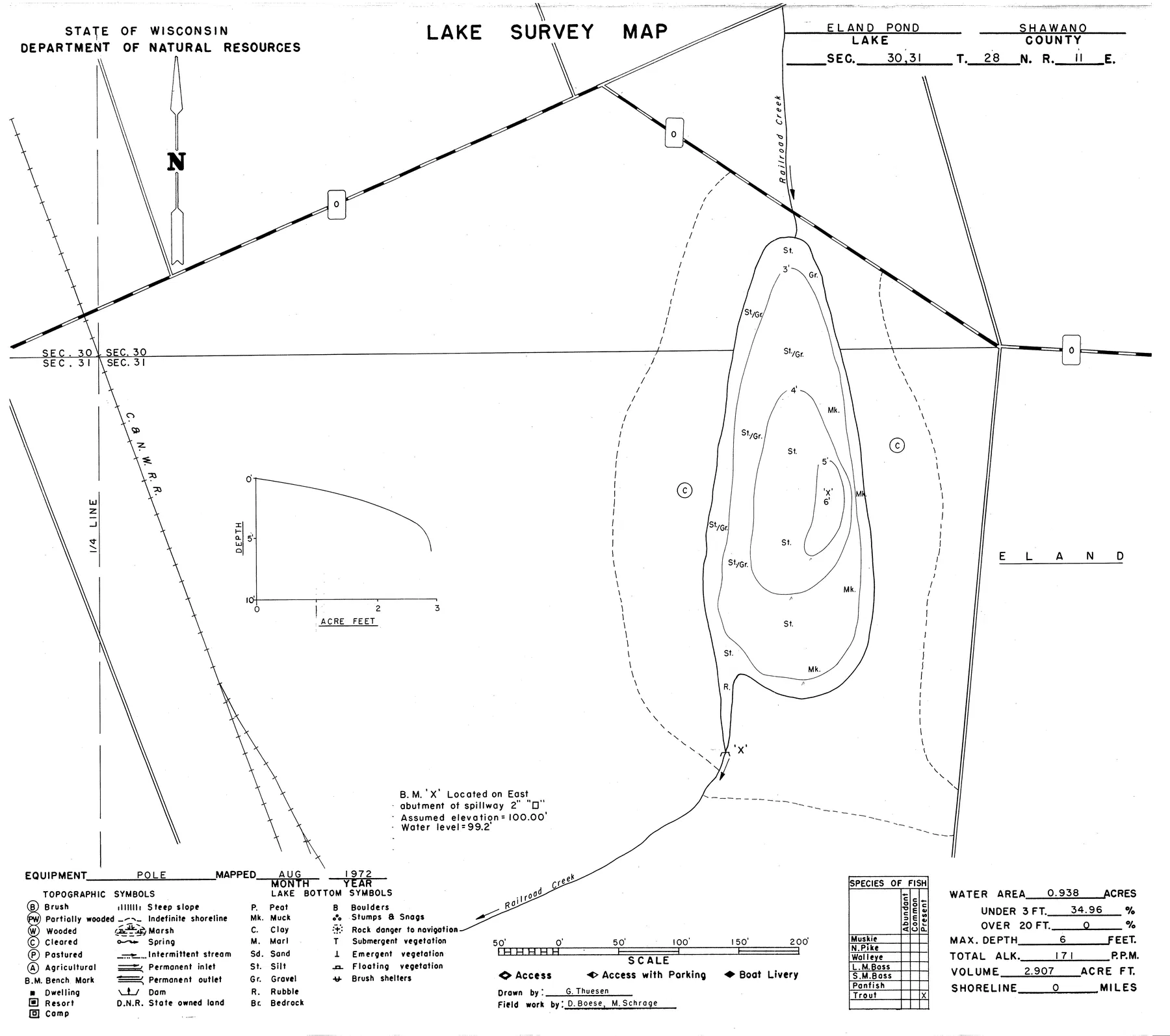 Eland Pond historical Wisconsin DNR depth map sheet 1
