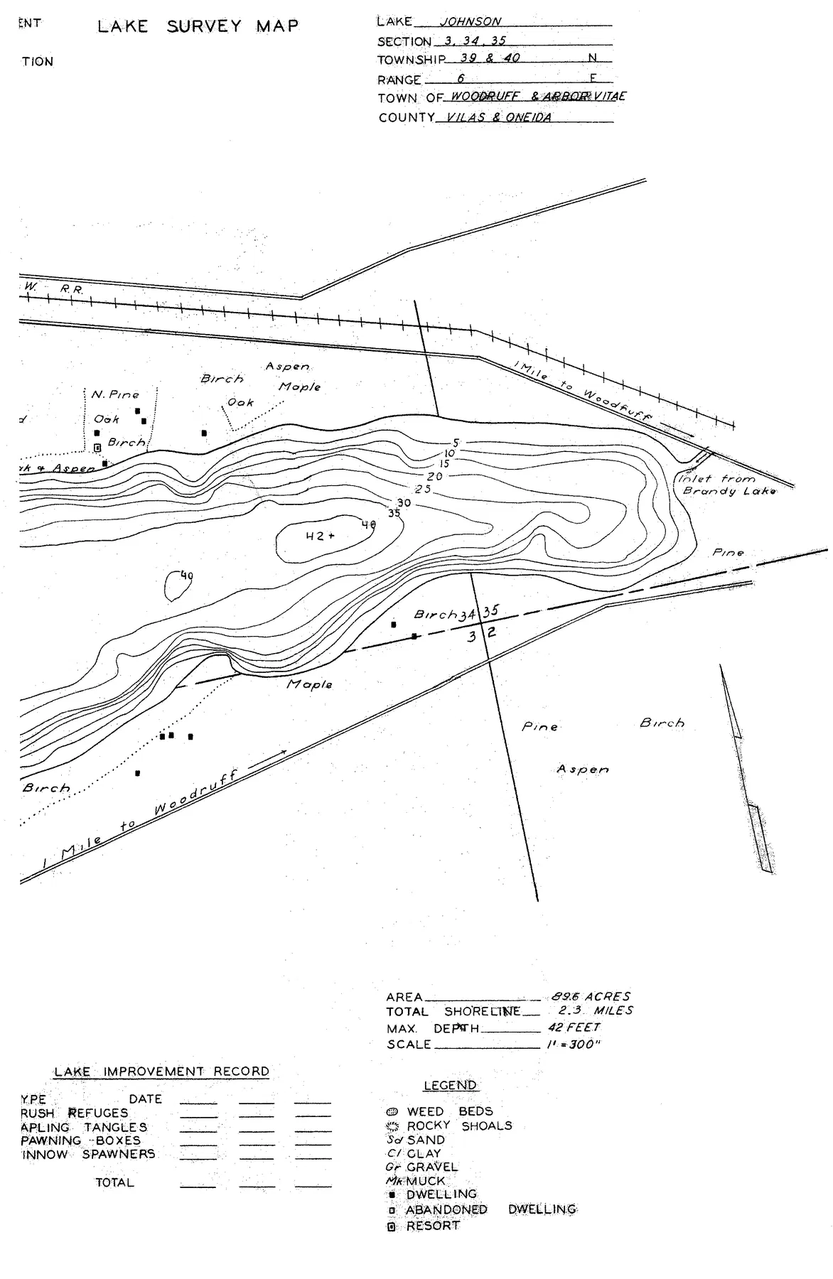 Johnson Lake historical Wisconsin DNR depth map sheet 1