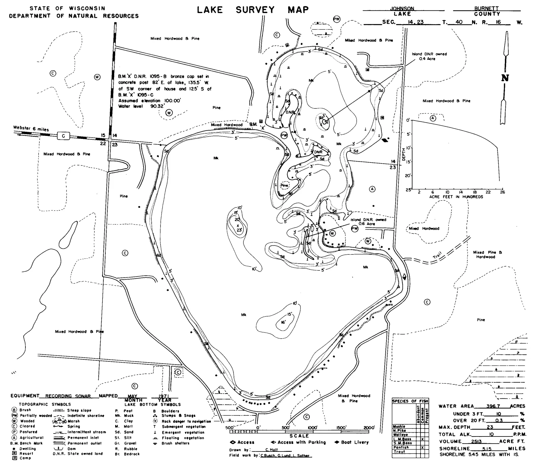 Johnson Lake historical Wisconsin DNR depth map sheet 1