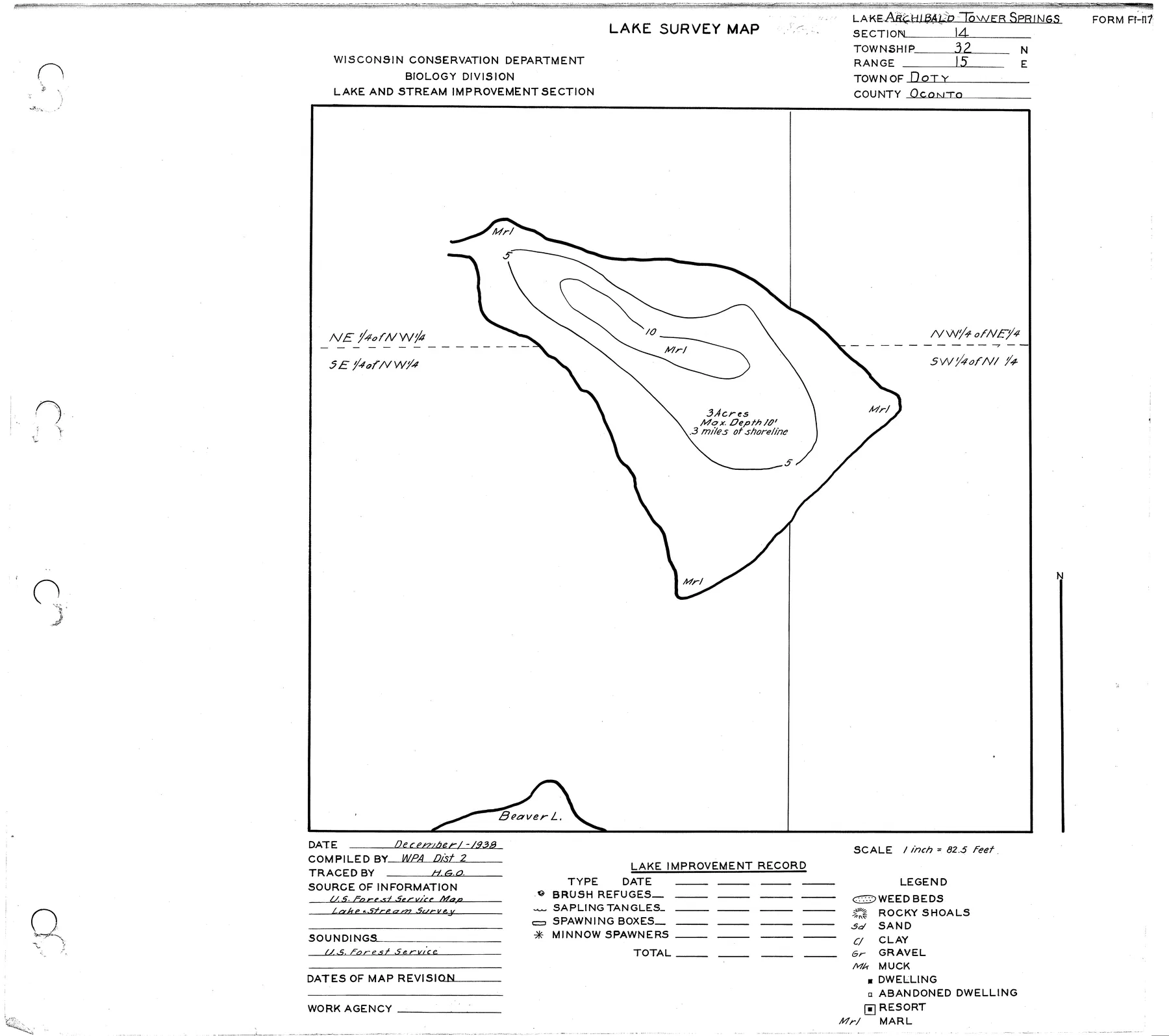Archibald Tower Springs historical Wisconsin DNR depth map sheet 1