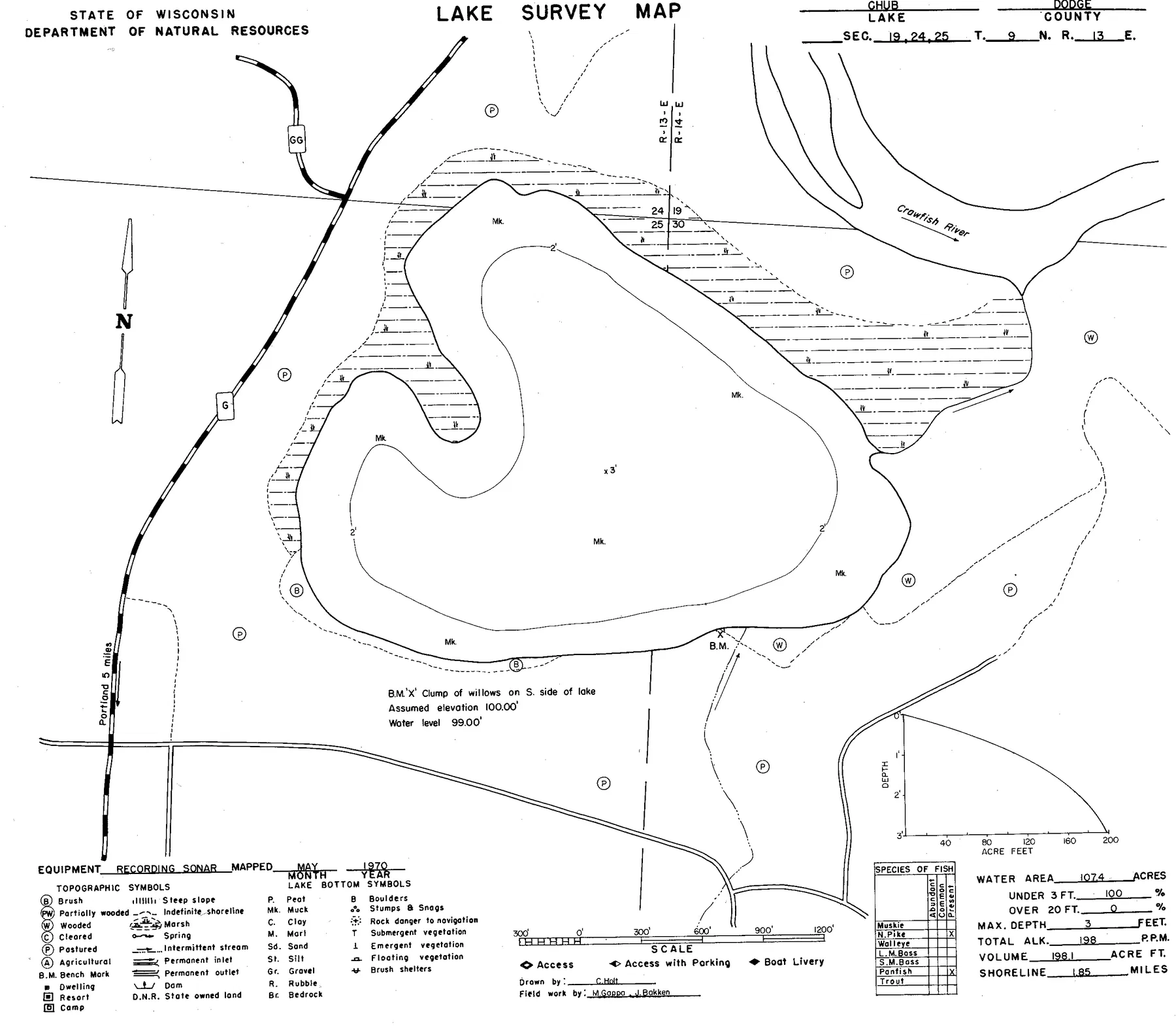 Chub Lake historical Wisconsin DNR depth map sheet 1