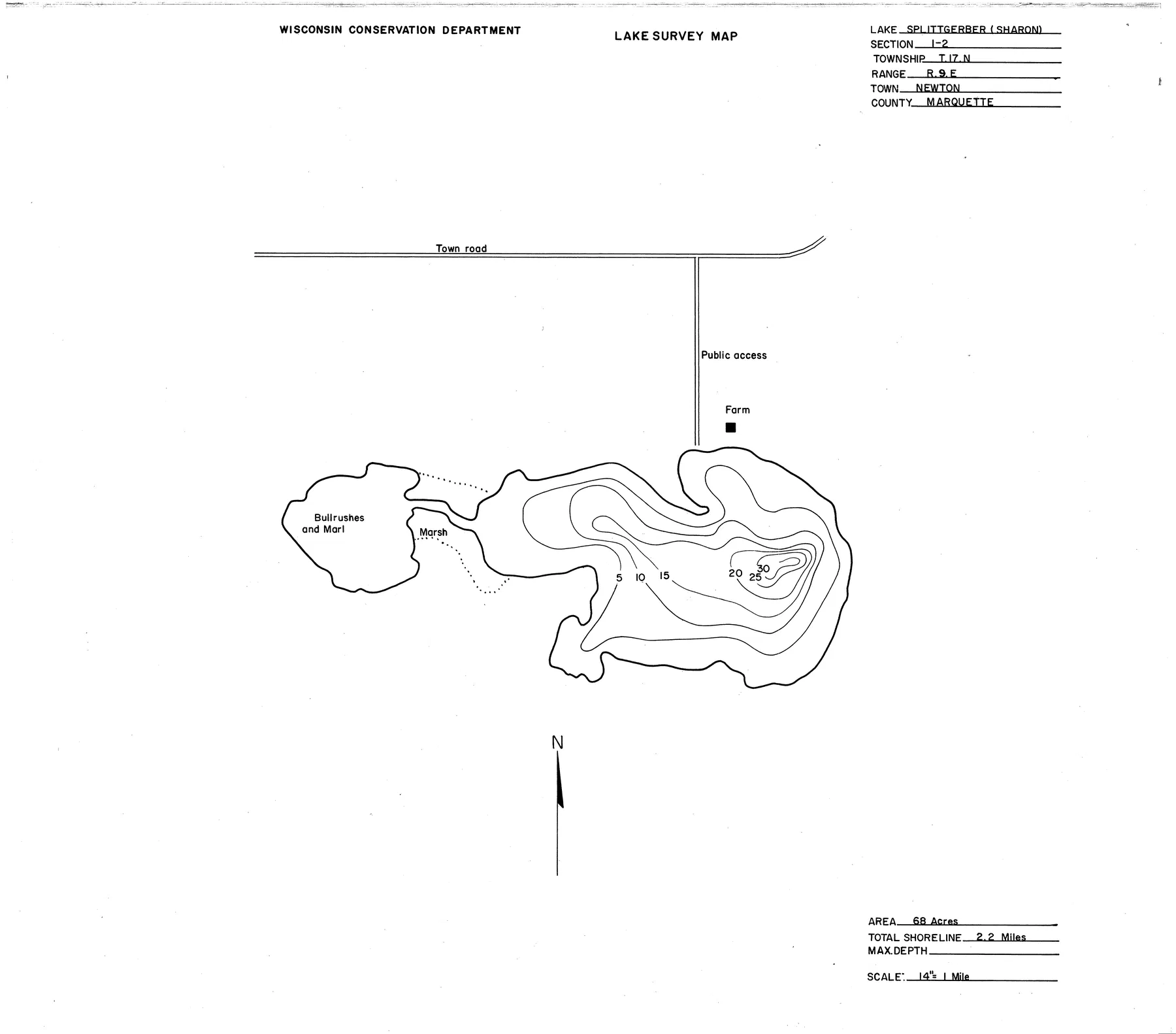 Lake Sharon historical Wisconsin DNR depth map sheet 1
