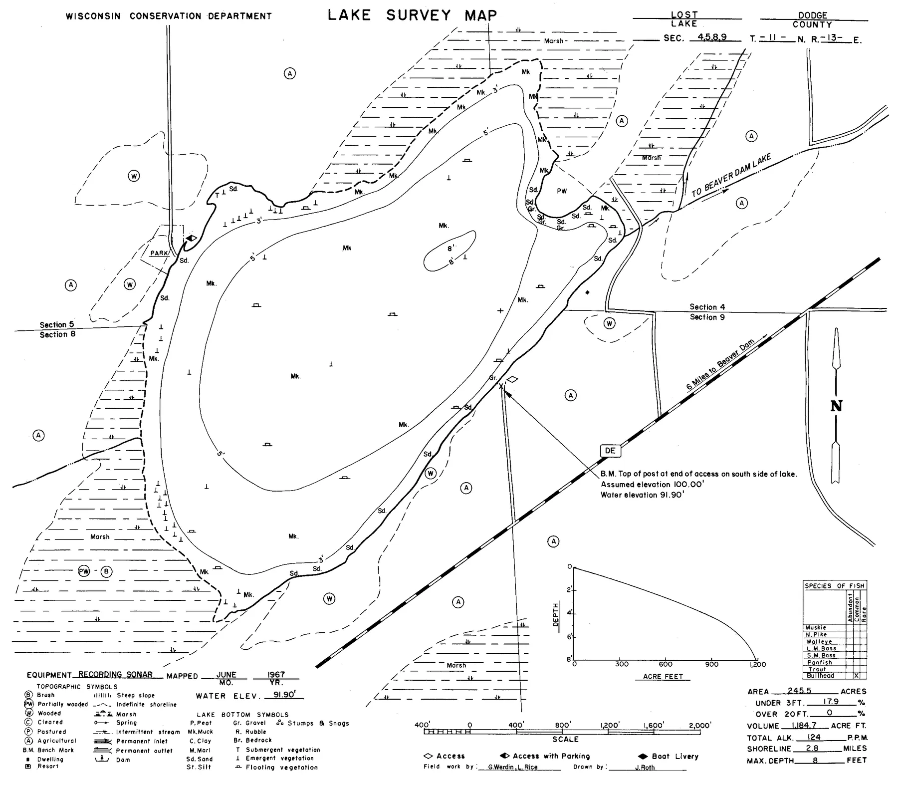 Lost Lake historical Wisconsin DNR depth map sheet 1