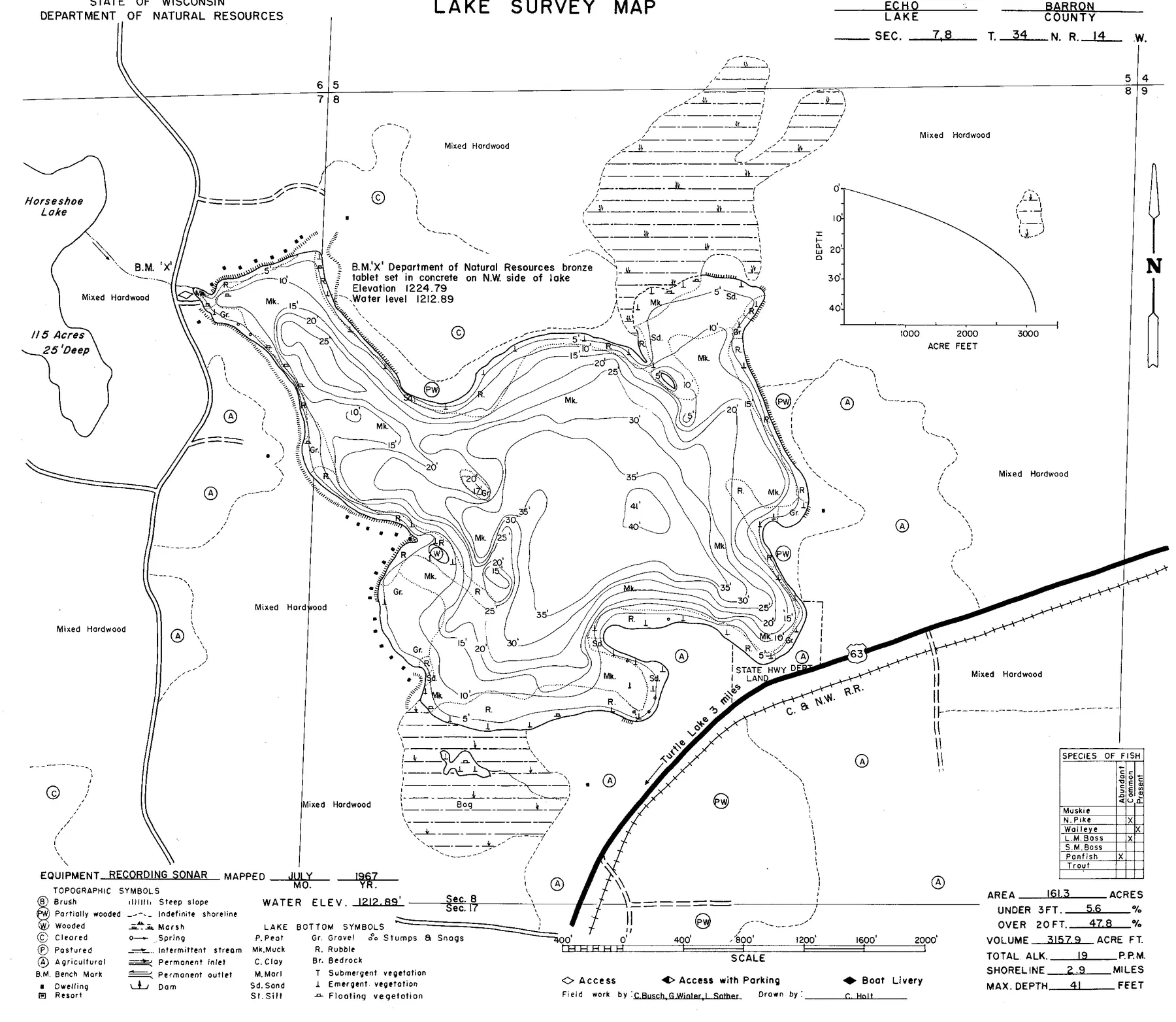 Echo Lake historical Wisconsin DNR depth map sheet 1