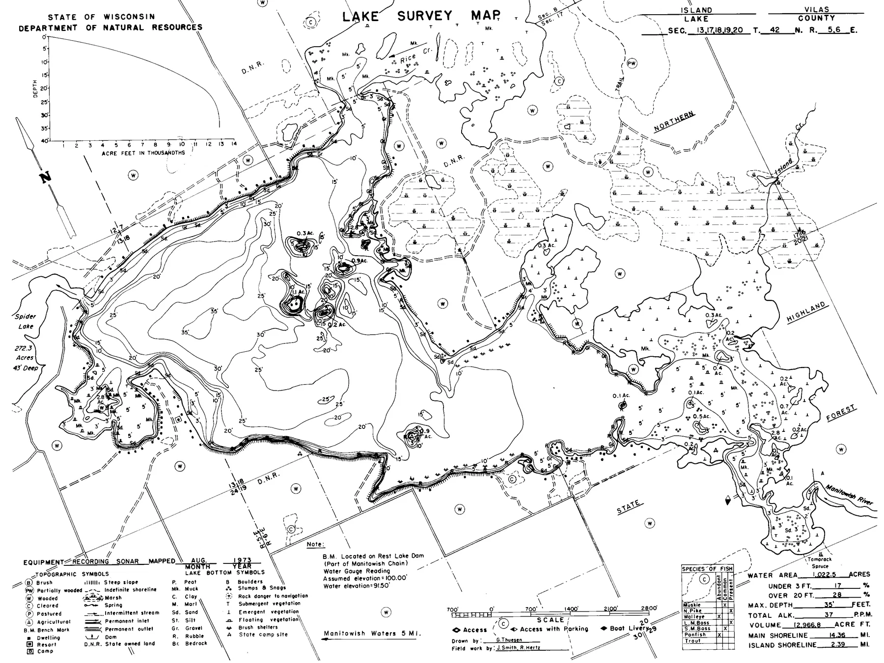 Island Lake historical Wisconsin DNR depth map sheet 1