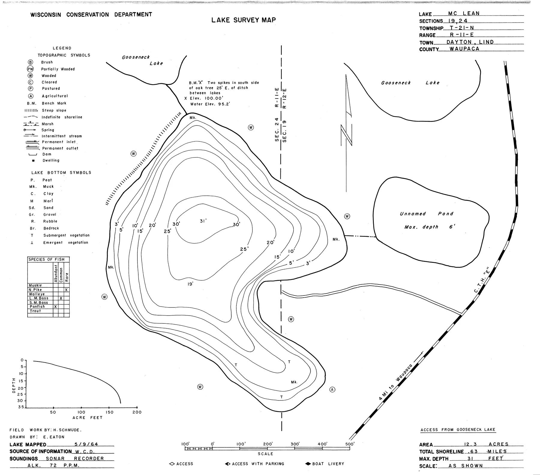 McLean Lake historical Wisconsin DNR depth map sheet 1
