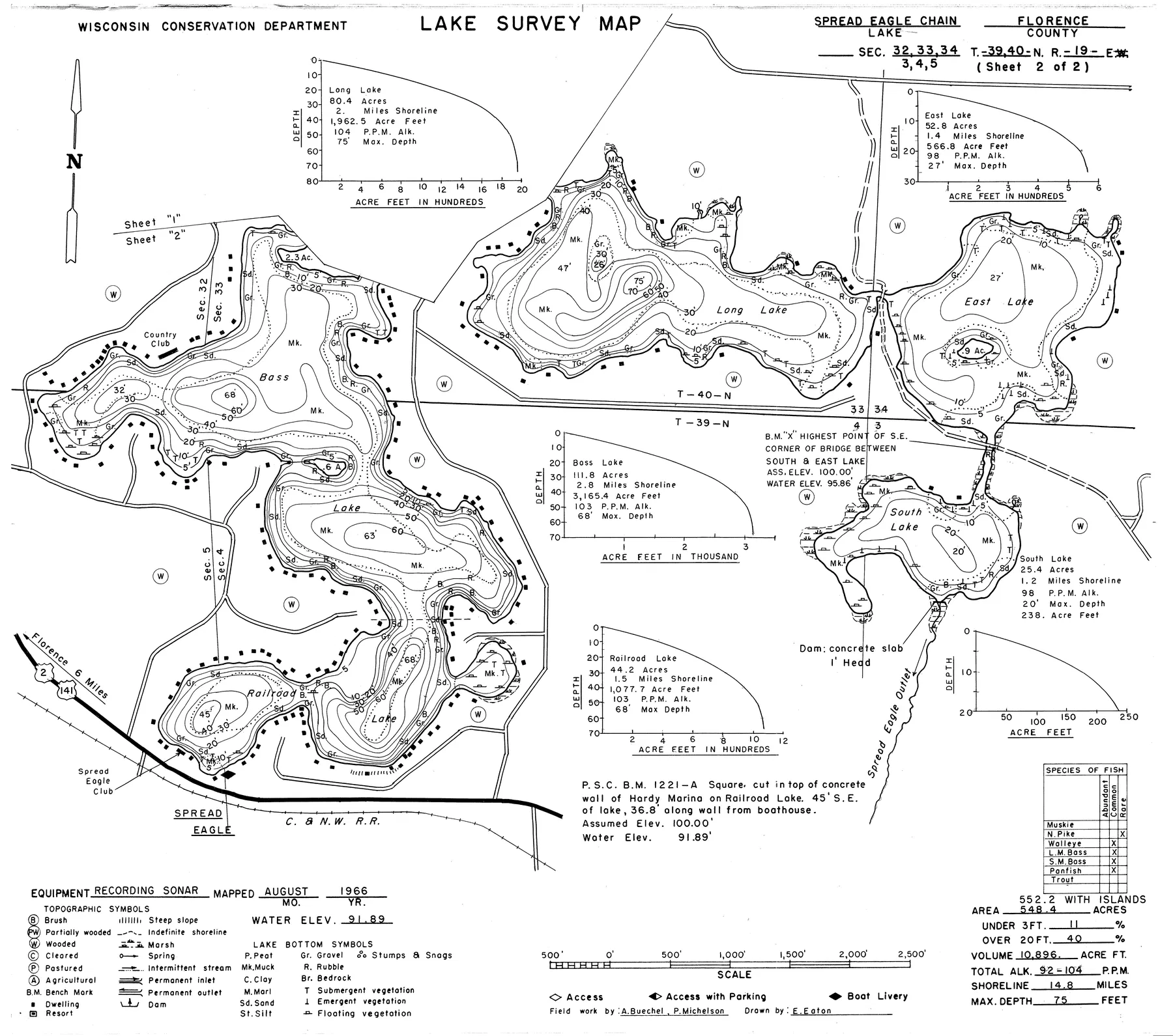 Bass Lake historical Wisconsin DNR depth map sheet 1