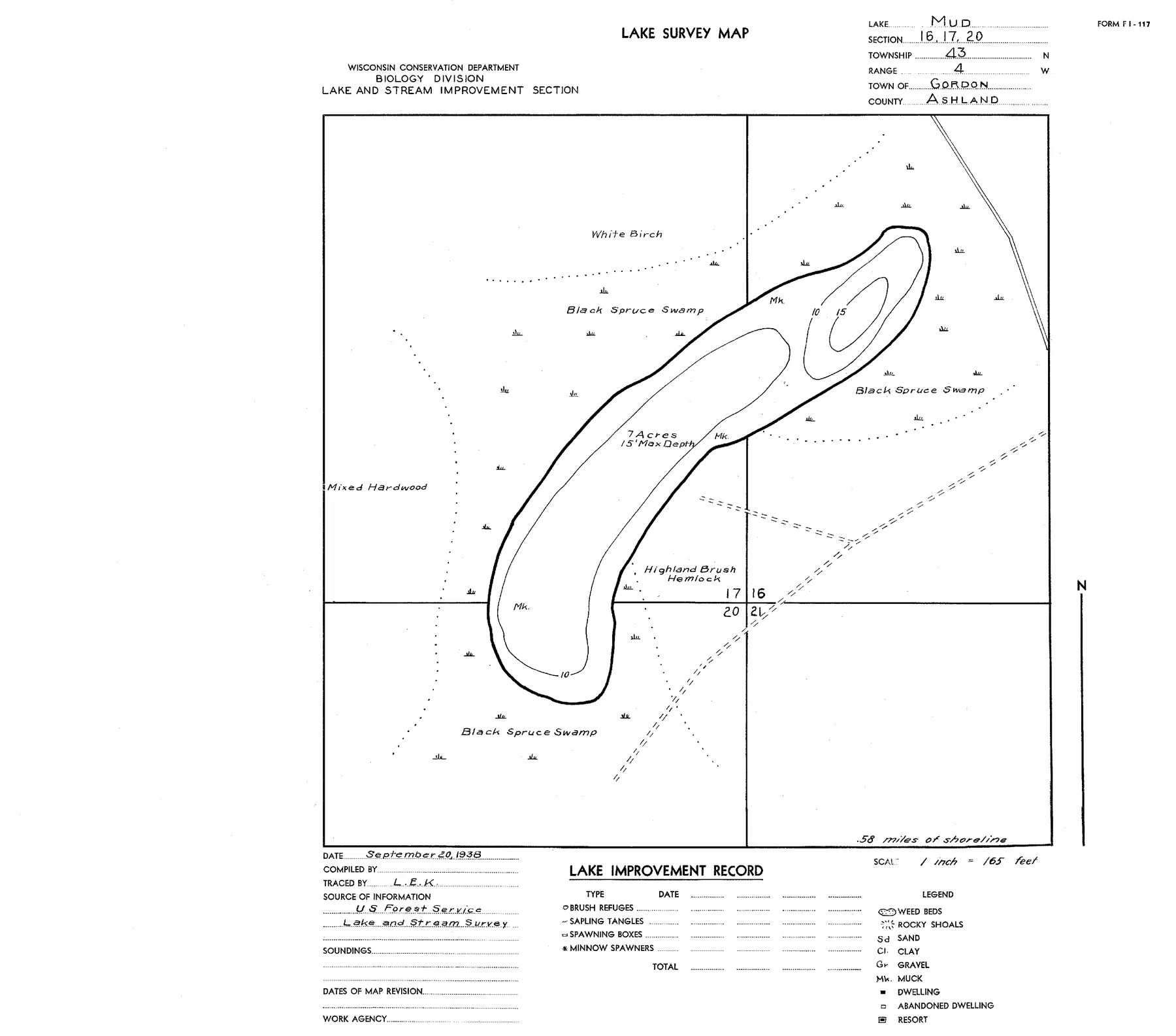 Mud Lake historical Wisconsin DNR depth map sheet 1