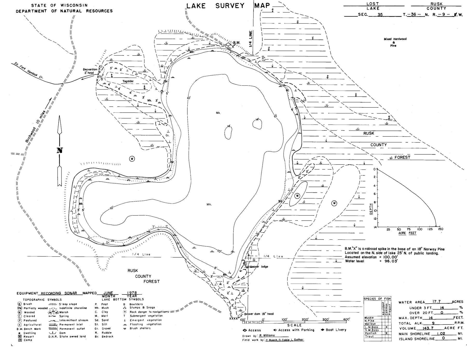 Lost Lake historical Wisconsin DNR depth map sheet 1