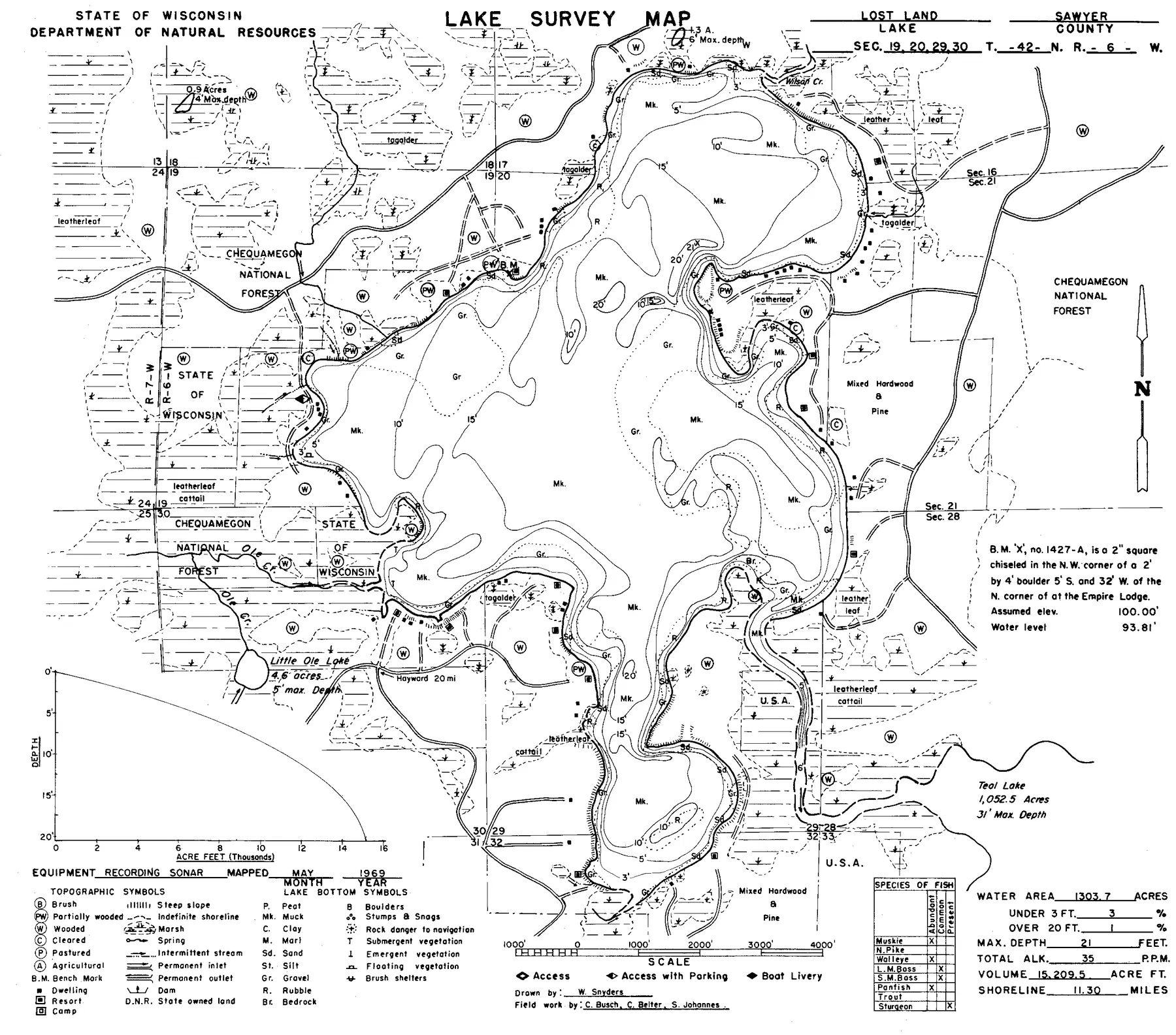 Lost Land Lake historical Wisconsin DNR depth map sheet 1