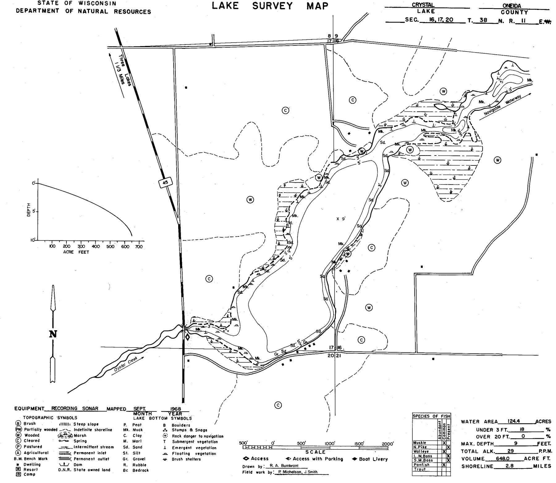 Mud Lake historical Wisconsin DNR depth map sheet 1