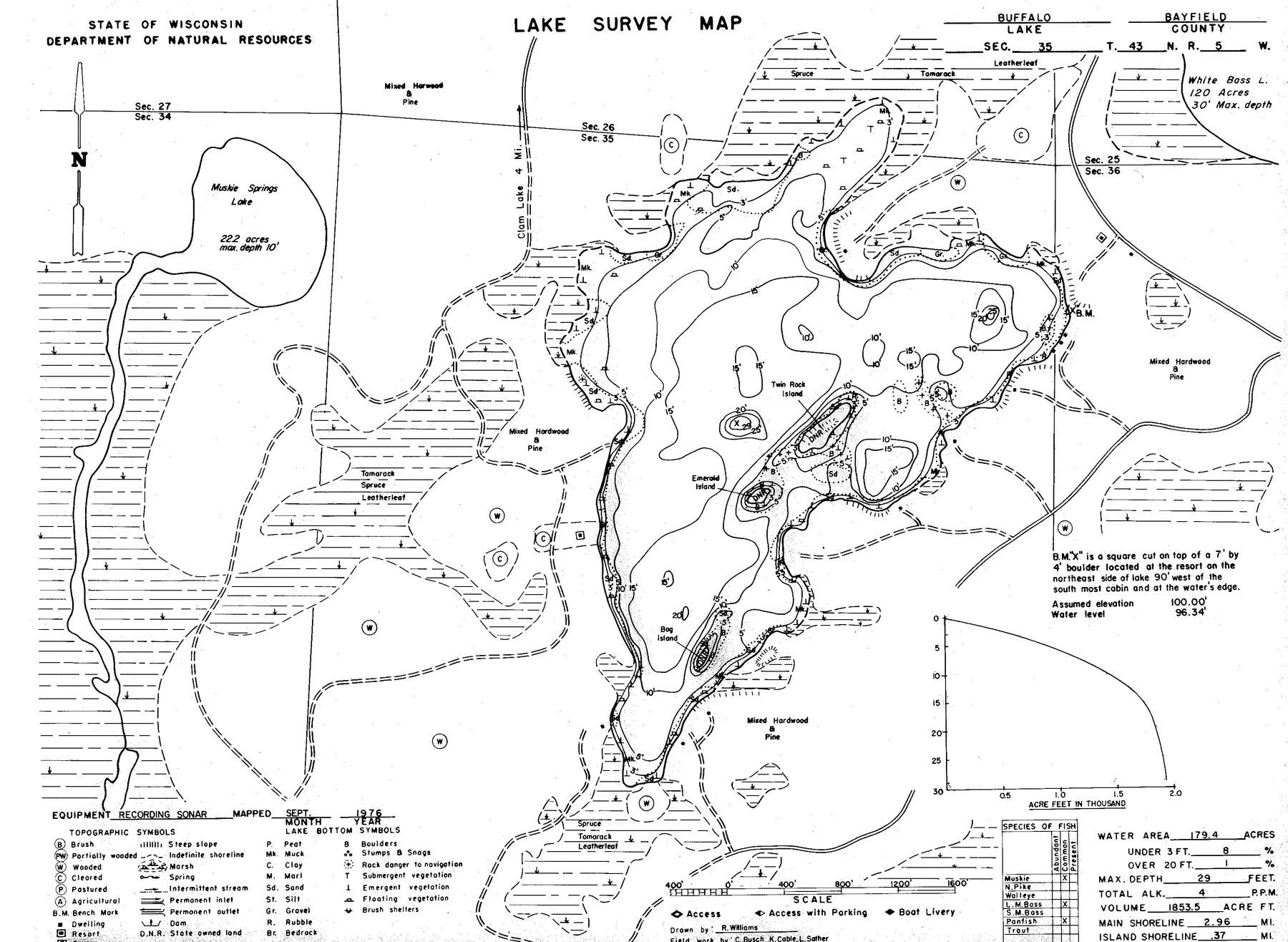 Buffalo Lake historical Wisconsin DNR depth map sheet 1