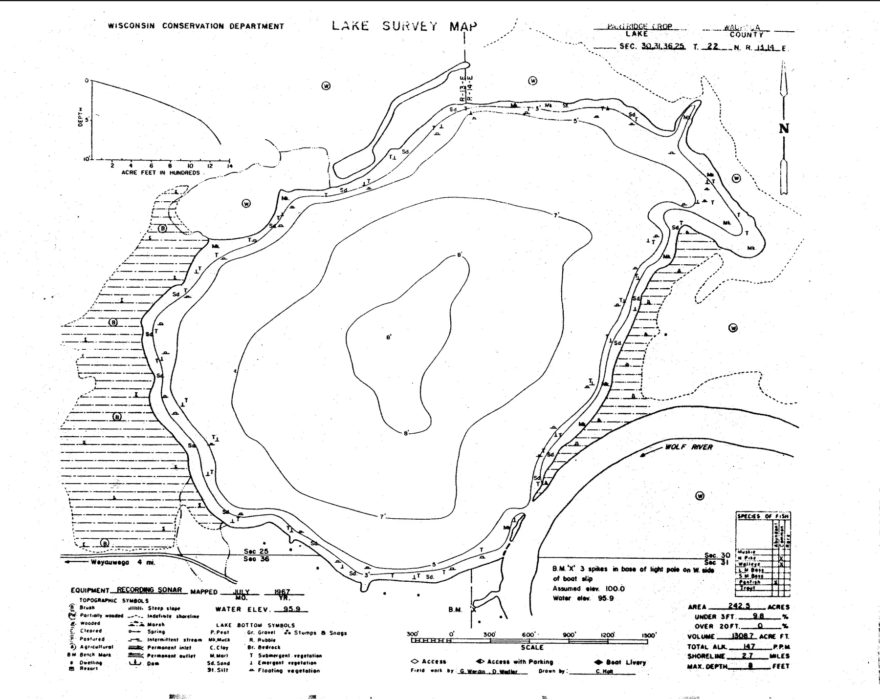 Partridge Crop Lake historical Wisconsin DNR depth map sheet 1