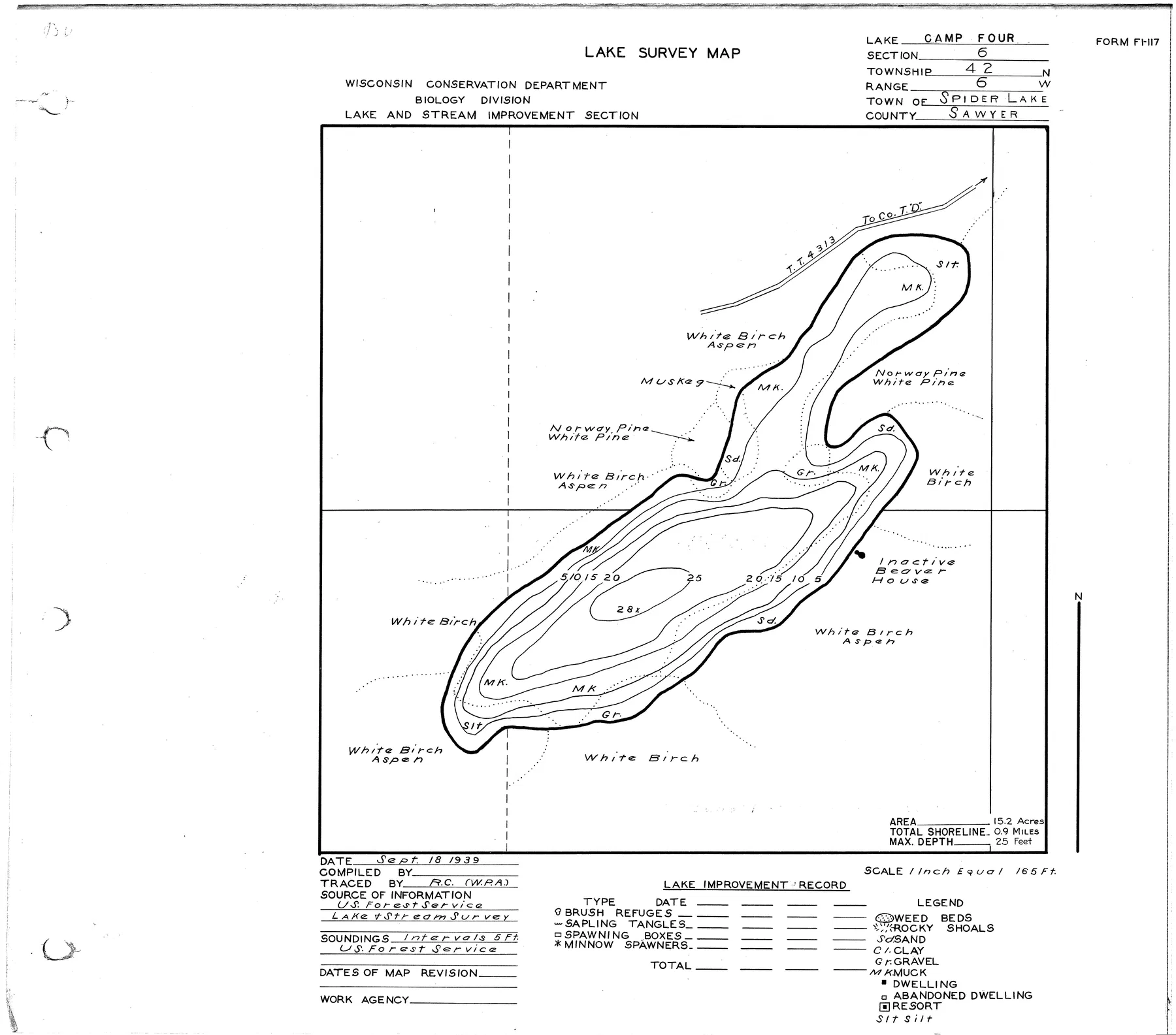 Camp Four Lake historical Wisconsin DNR depth map sheet 1