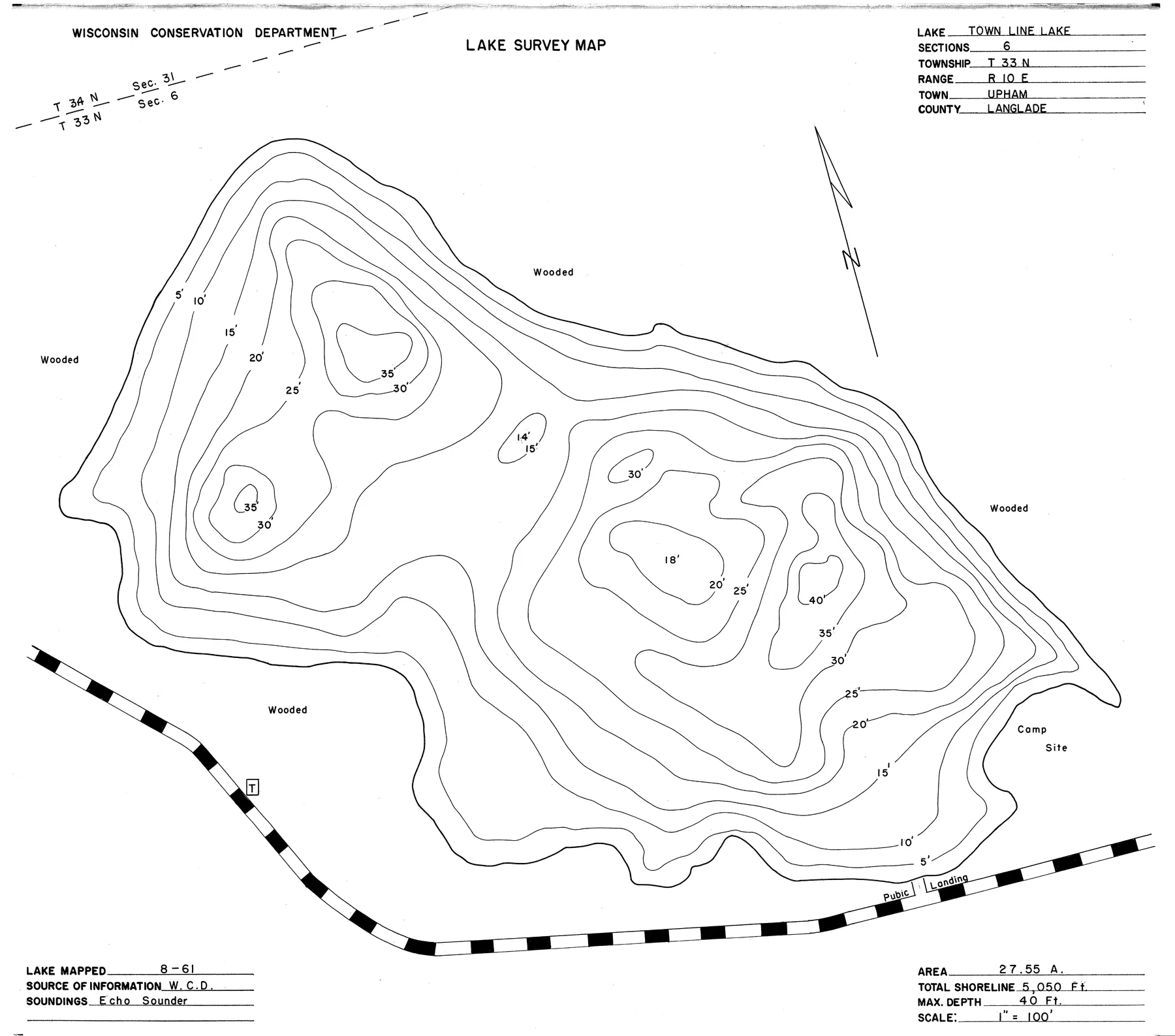 Townline Lake historical Wisconsin DNR depth map sheet 1