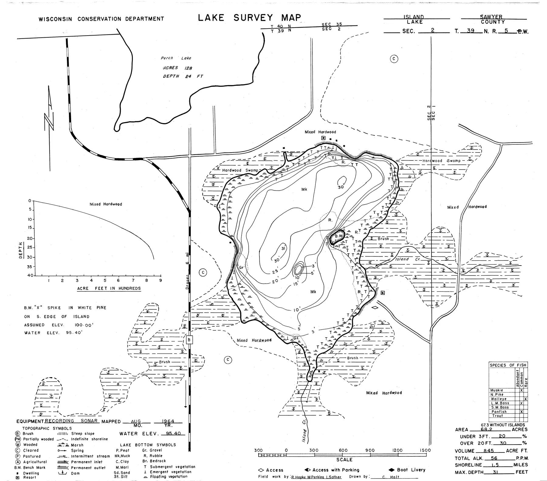 Island Lake historical Wisconsin DNR depth map sheet 1