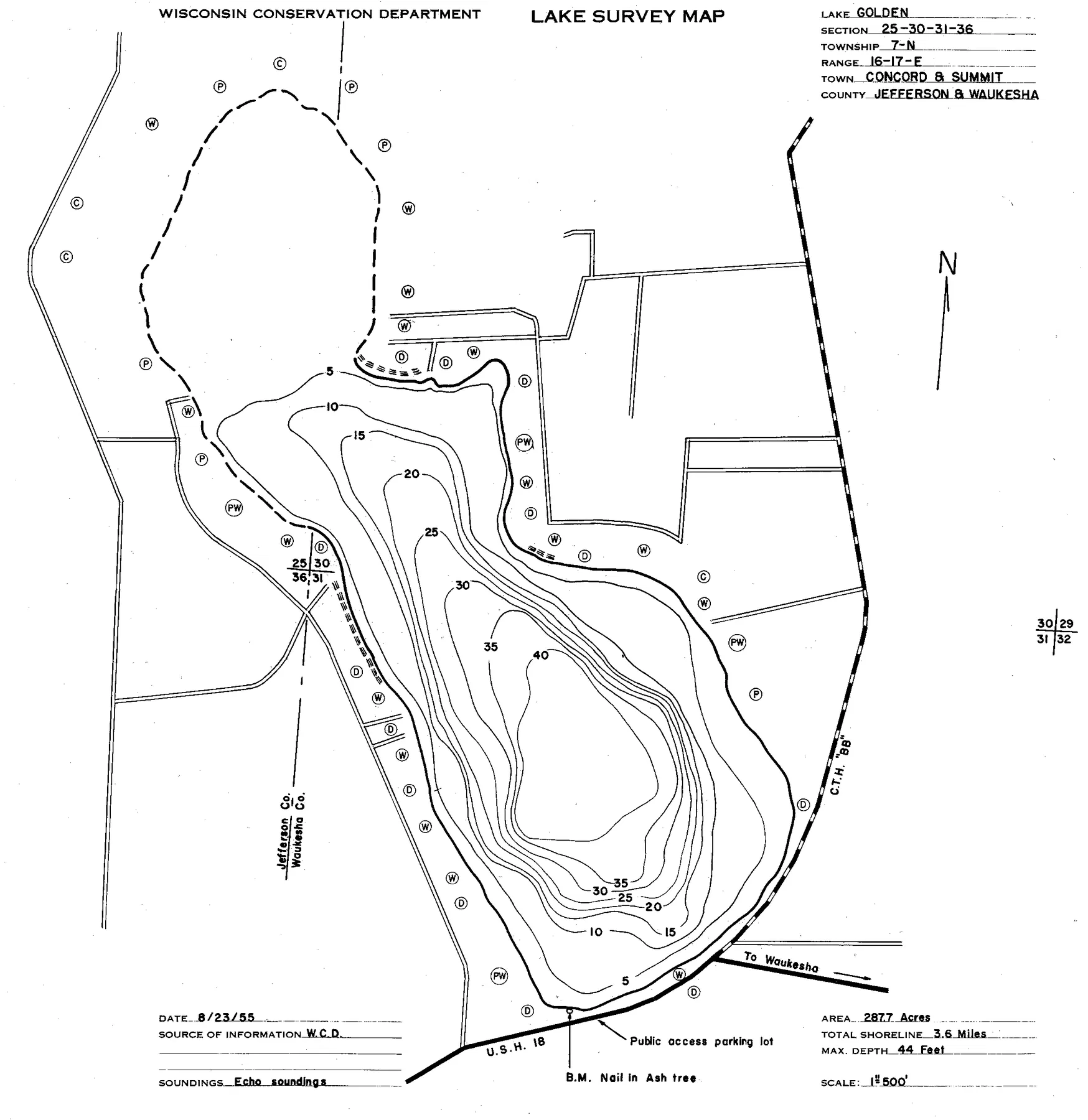 Golden Lake historical Wisconsin DNR depth map sheet 1